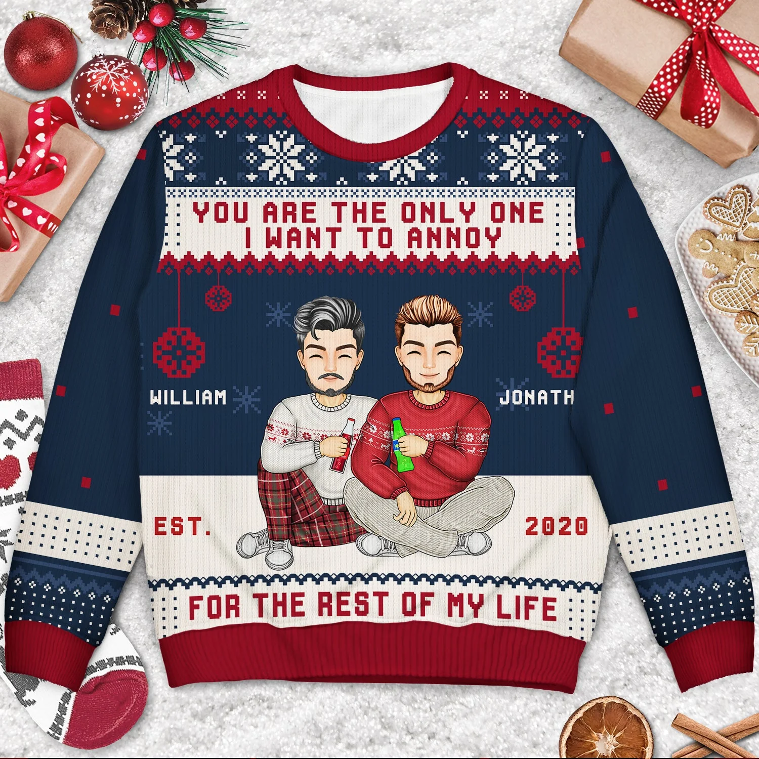 Christmas Couple Only One I Want To Annoy - Gift For Couples - Personalized Unisex Ugly Sweater - Image 3