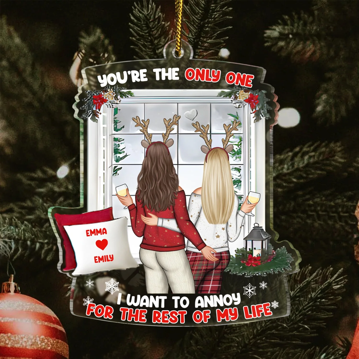 Christmas Couple Only One To Annoy - Gift For Couples - Personalized Custom Shaped Acrylic Ornament - Image 3