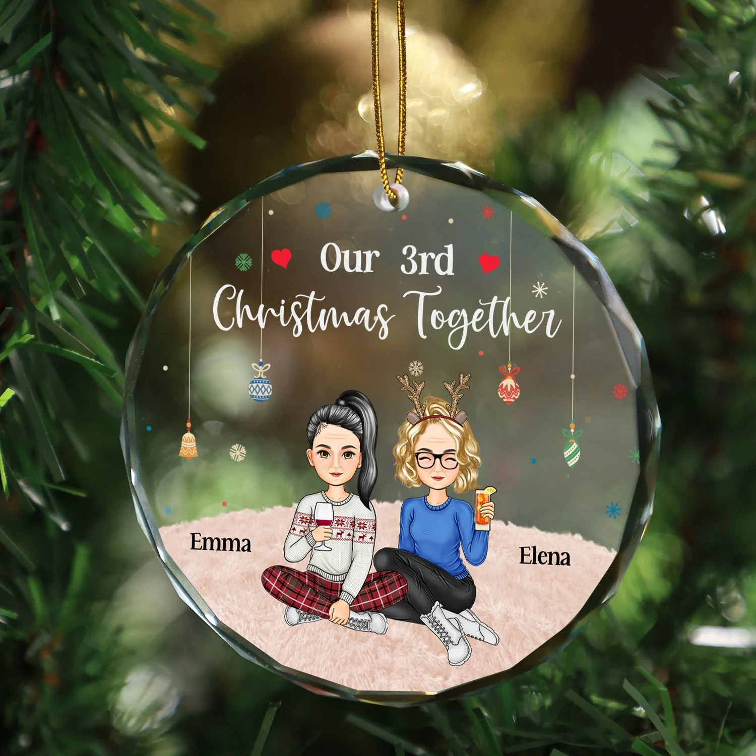 Christmas Couple Our 15th Christmas Together - Gift For Couples - Personalized Circle Glass Ornament - Image 3