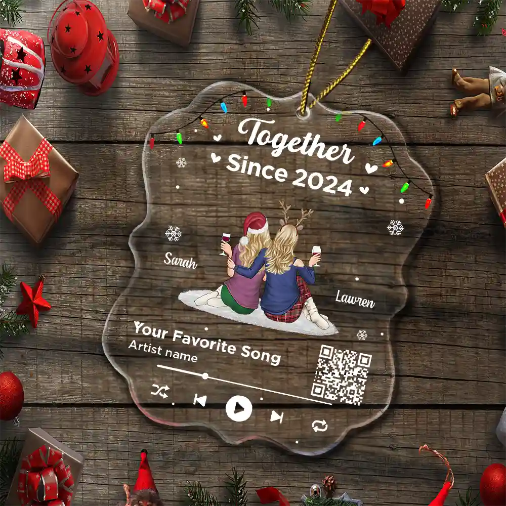 Christmas Couple QR Song Code I'm Yours - Personalized Custom Shaped Acrylic Ornament - Image 6