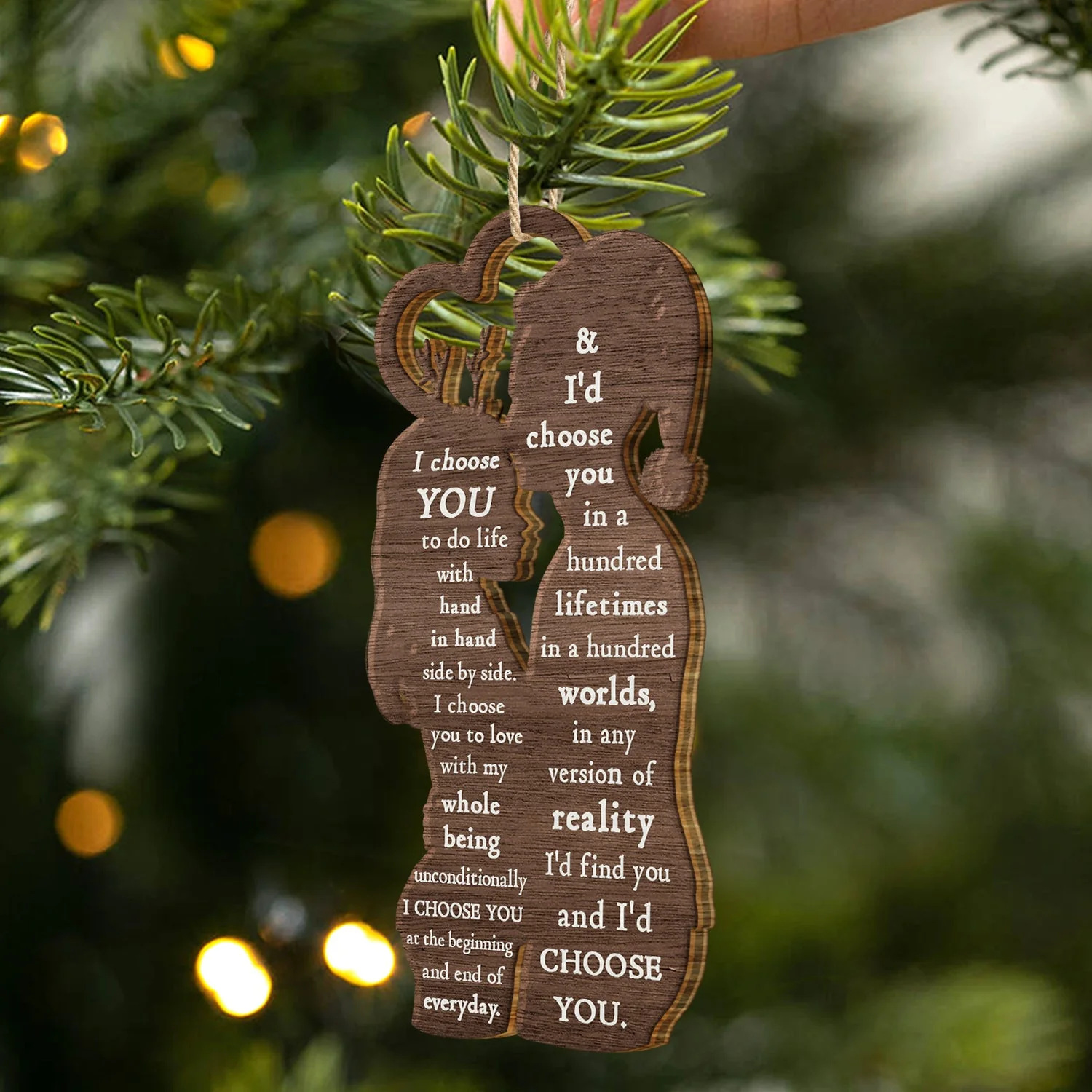 Christmas Couple Side View I Choose You - Gift For Couples - Personalized Wooden Ornament Print 2 Sides - Image 2