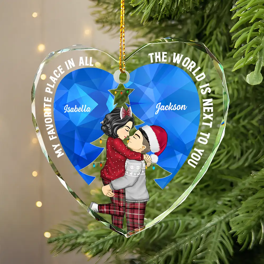 Christmas Couple Sideview My Favorite Place In All The World - Personalized Glass Ornament - Image 4