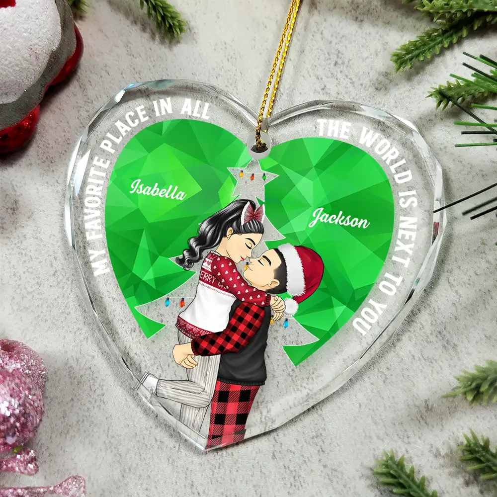 Christmas Couple Sideview My Favorite Place In All The World - Personalized Glass Ornament - Image 5