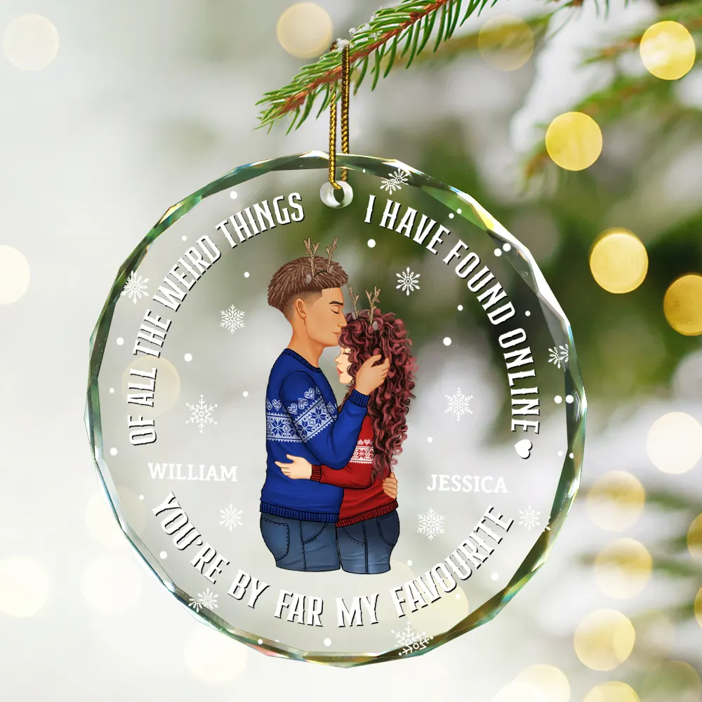Christmas Couple Sideview You Are My Favorite By Far - Personalized Circle Glass Ornament - Image 2