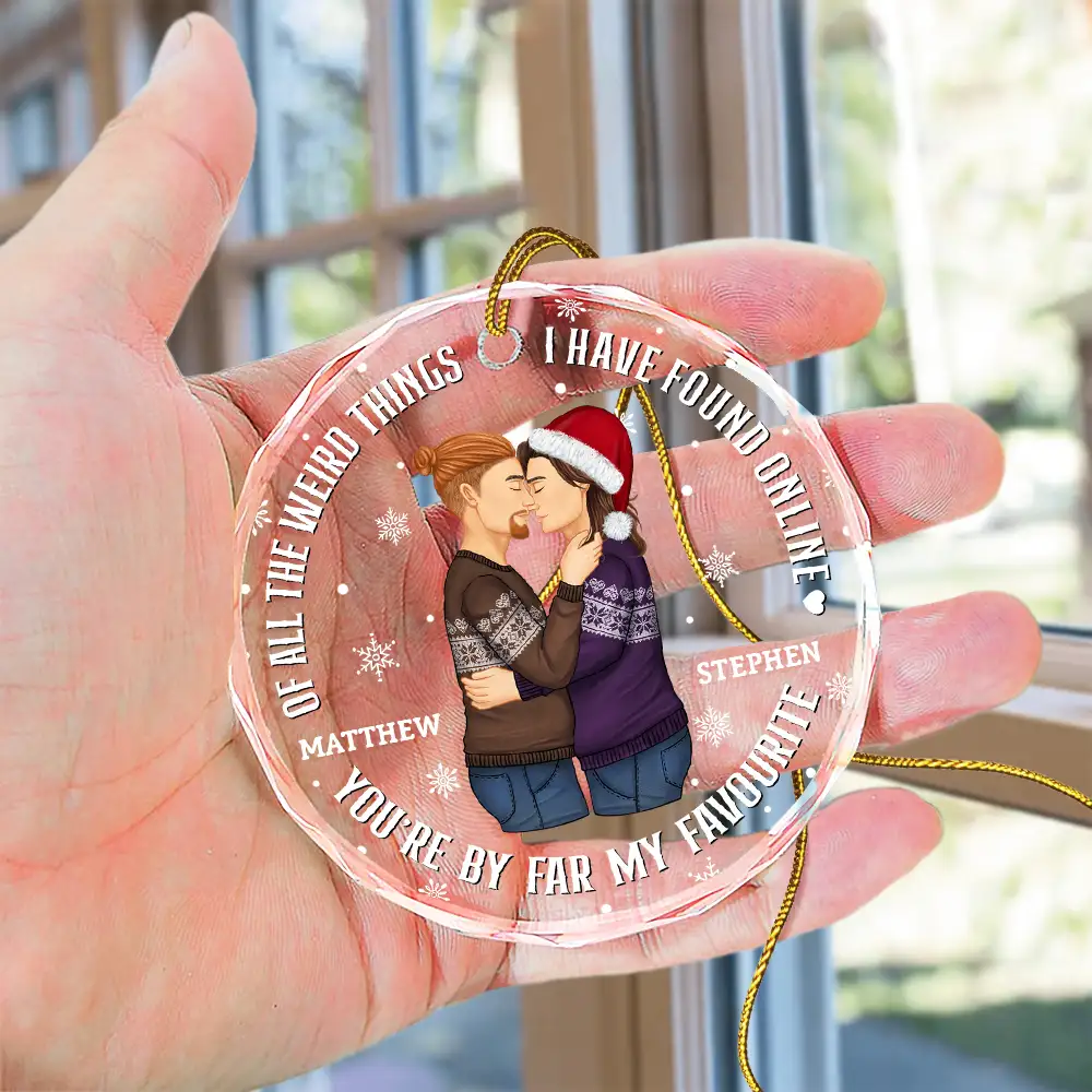 Christmas Couple Sideview You Are My Favorite By Far - Personalized Circle Glass Ornament - Image 4