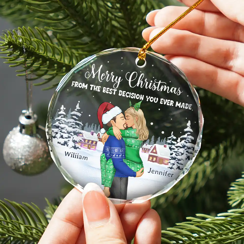 Christmas Couple The Best Decision Ever Made - Personalized Glass Ornament - Image 2