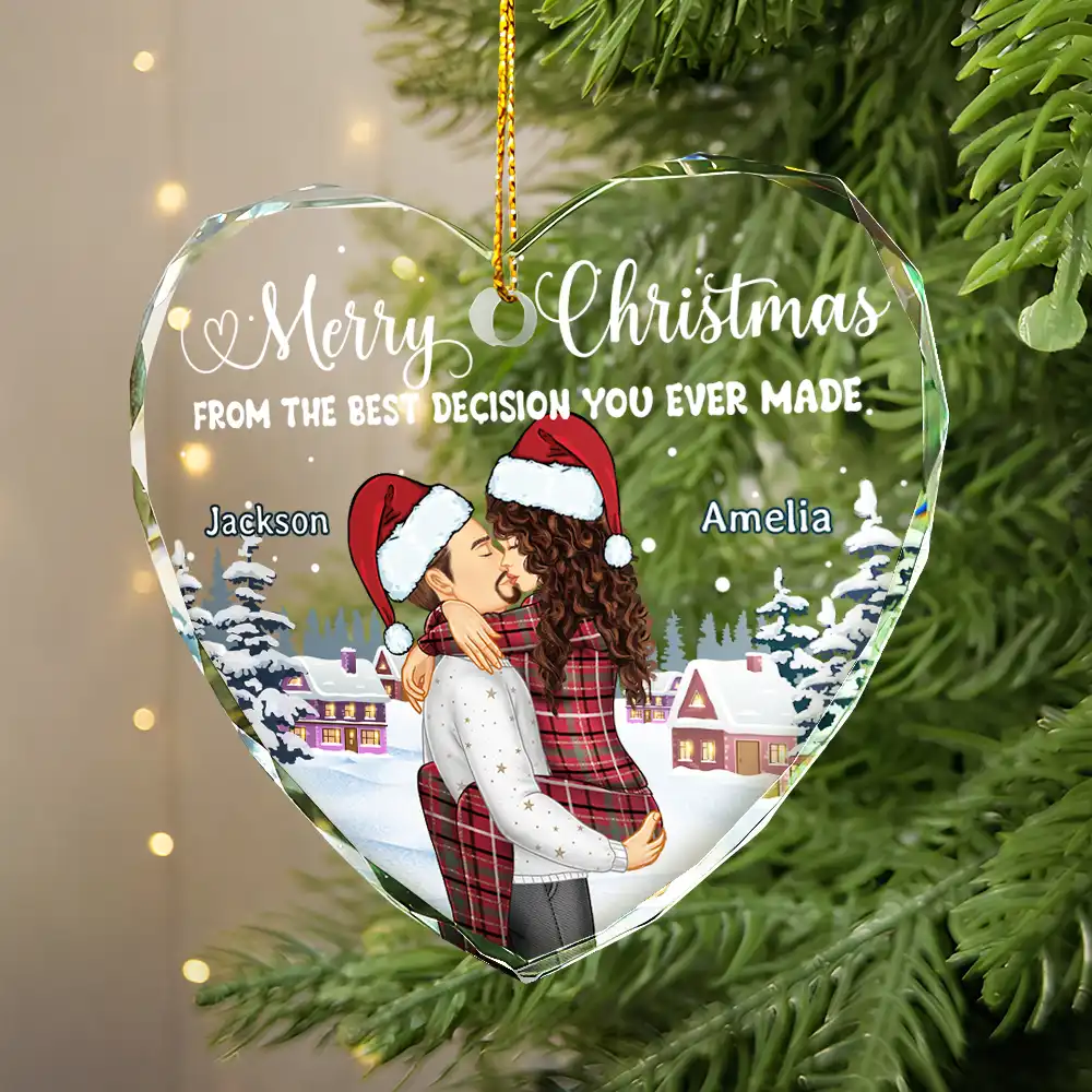 Christmas Couple The Best Decision Ever Made - Personalized Glass Ornament - Image 4