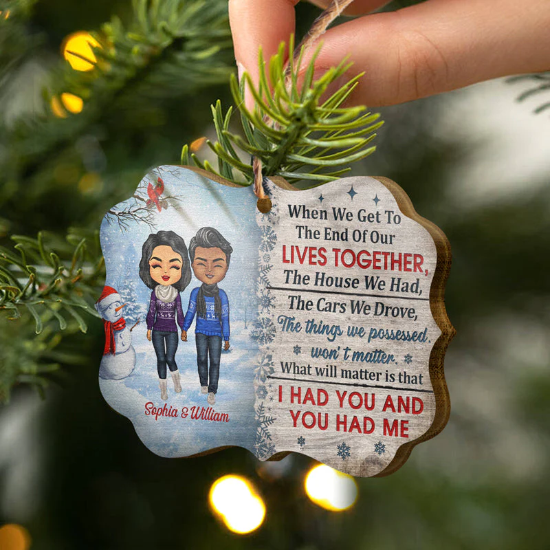 Christmas Couple The Day I Met You - Christmas Gift For Couple - Personalized Custom Wooden Ornament - Image 2