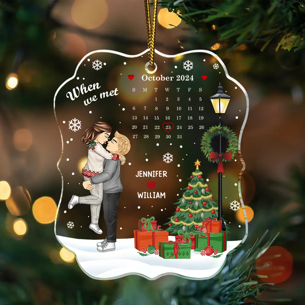 Christmas Couple The Day Our Journey Began - Personalized Custom Shaped Acrylic Ornament - Image 3