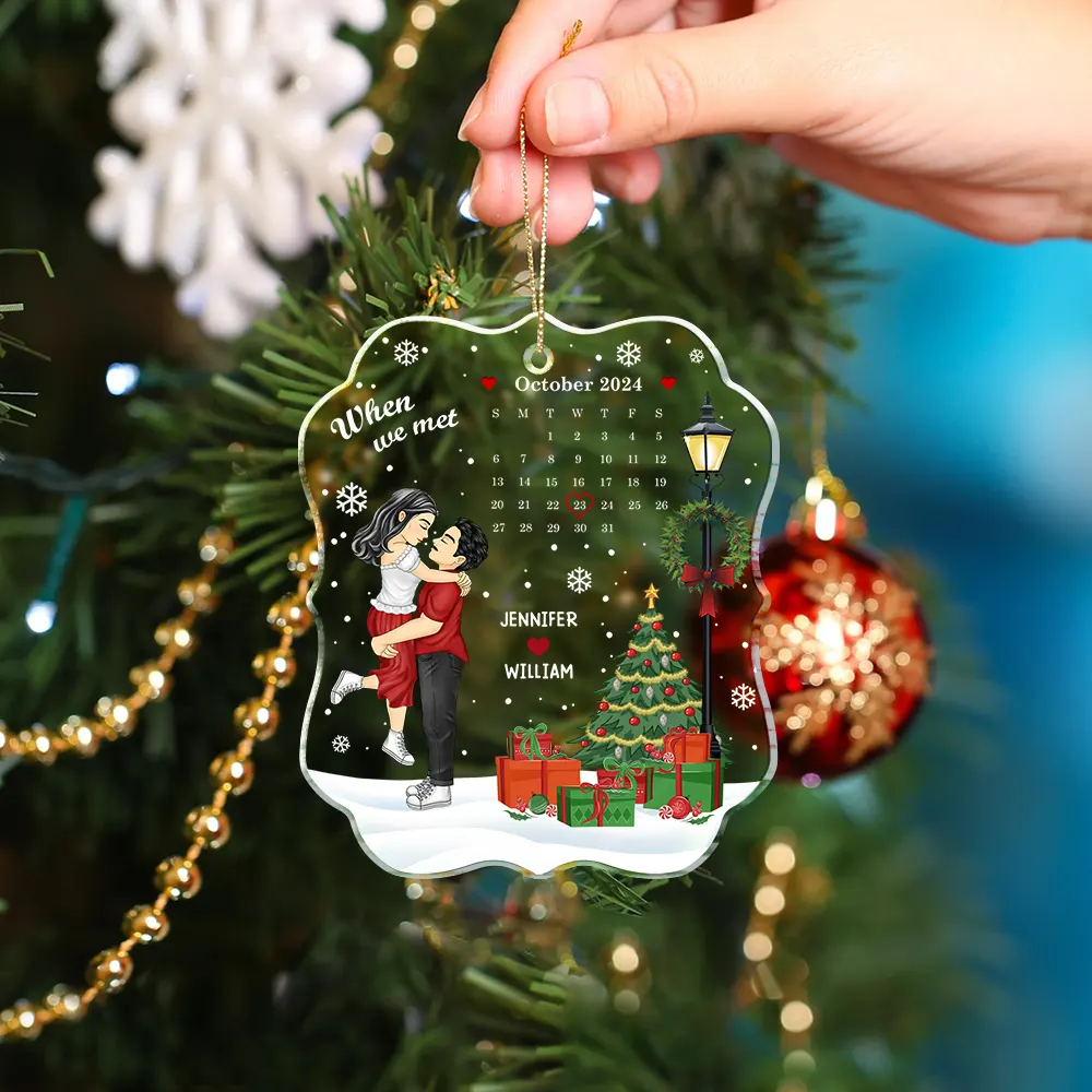 Christmas Couple The Day Our Journey Began - Personalized Custom Shaped Acrylic Ornament - Image 4