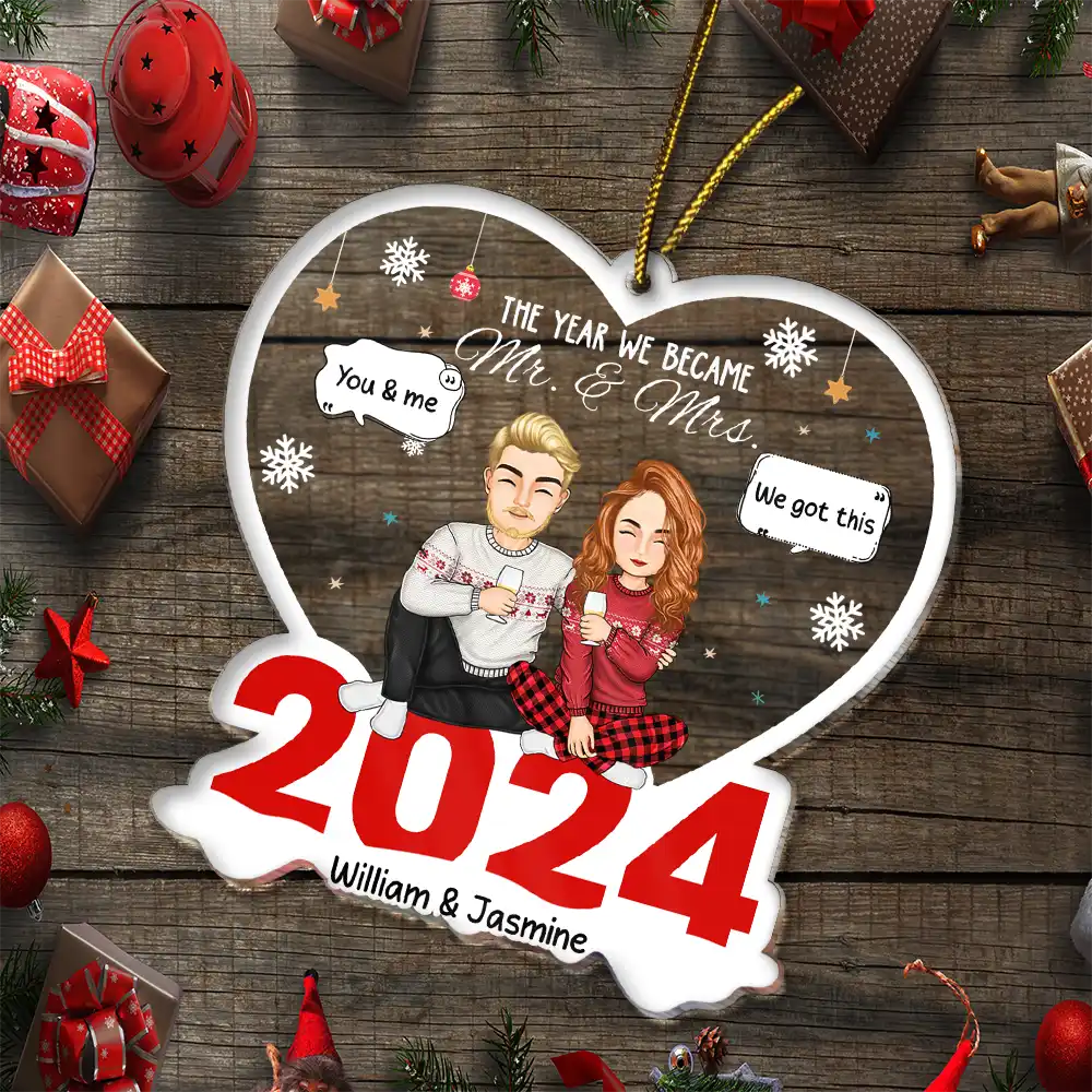 Christmas Couple The Year We Became Mr. & Mrs. - Personalized Cutout Acrylic Ornament - Image 6