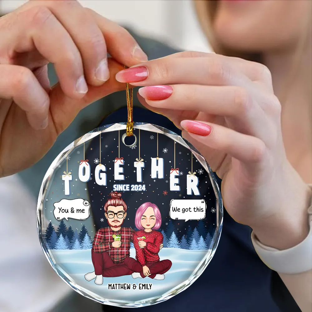 Christmas Couple Together Since - Personalized Circle Glass Ornament - Image 4