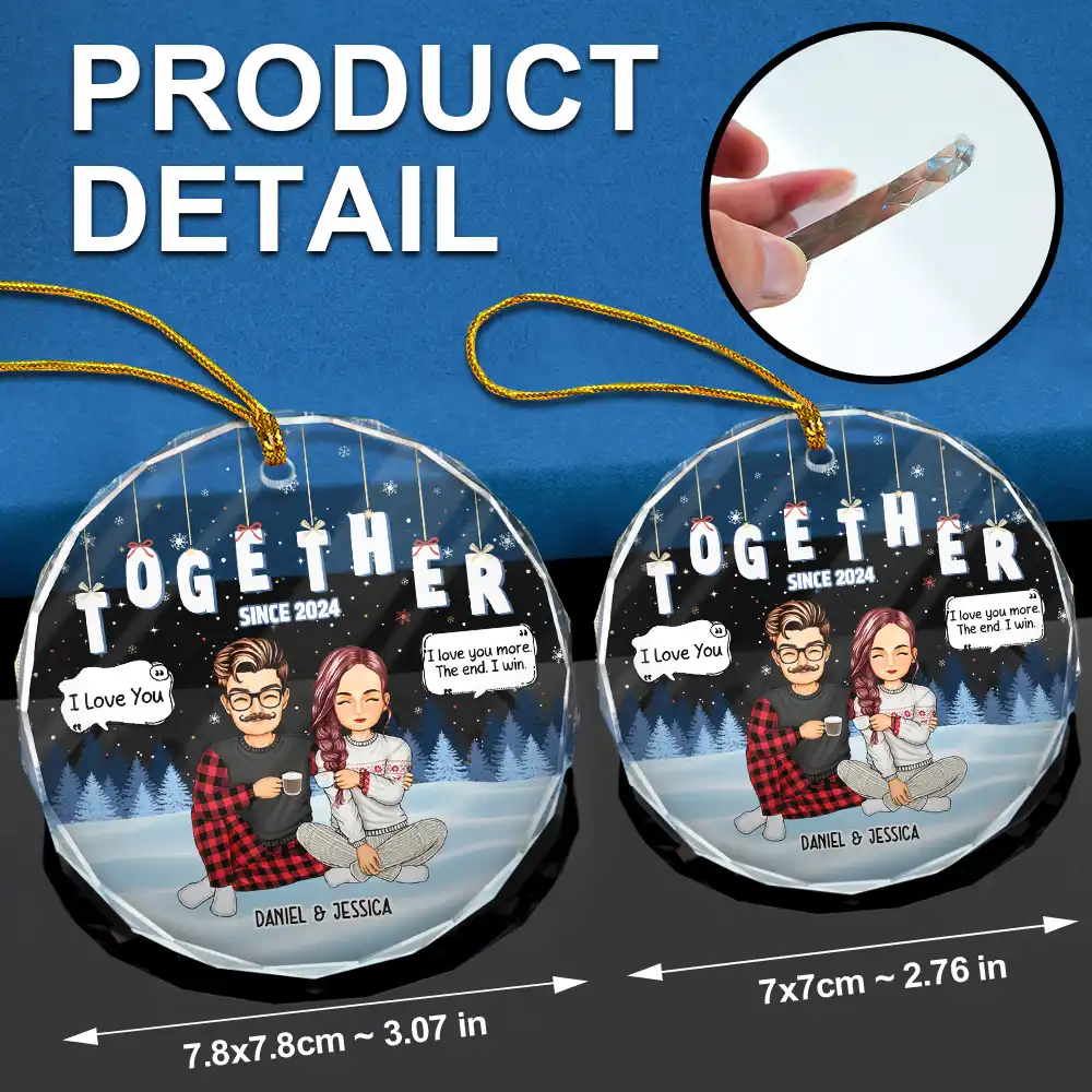Christmas Couple Together Since - Personalized Circle Glass Ornament - Image 6