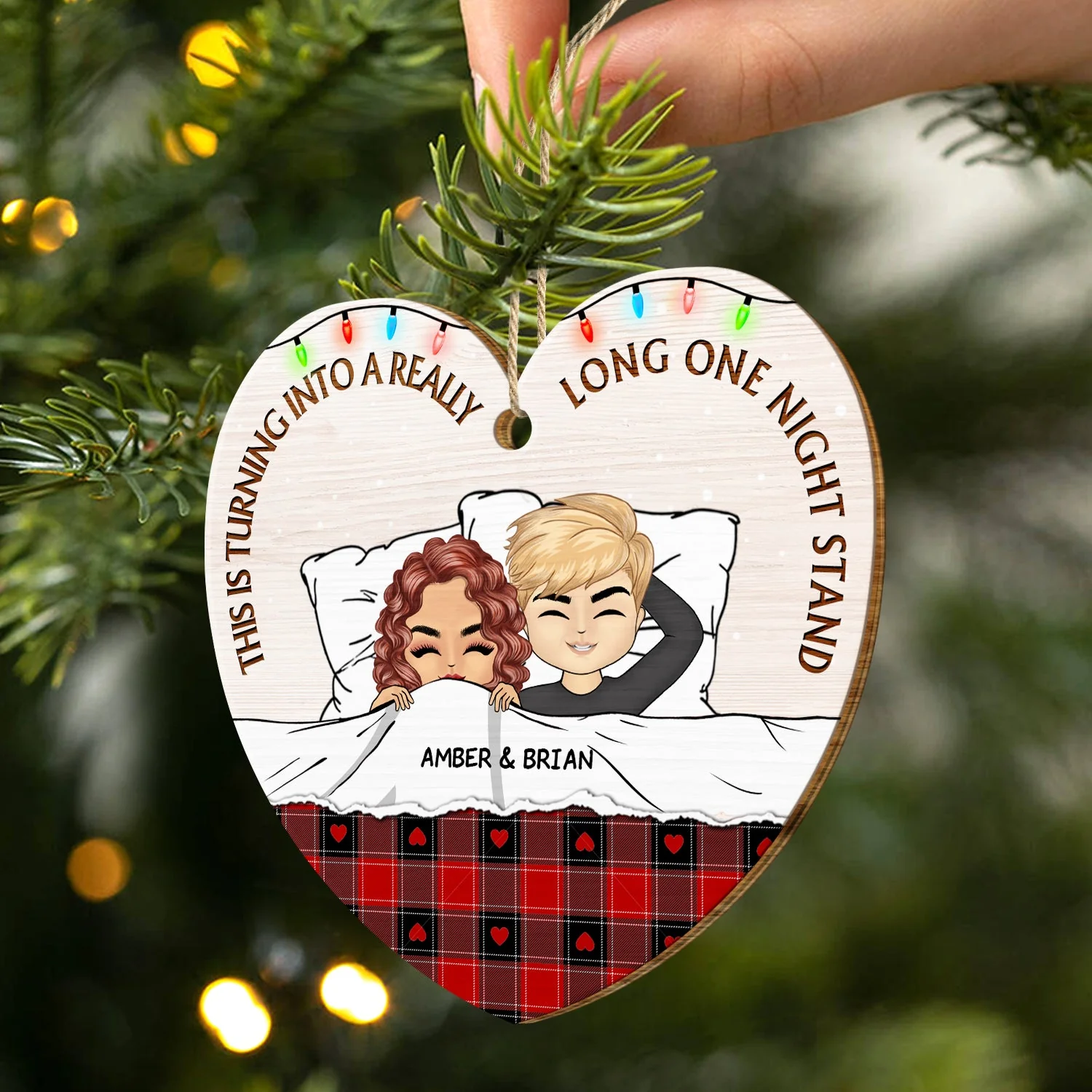 Christmas Couple Turning Into A Really Long One Night Stand - Gift For Couples - Personalized Custom Shaped Wooden Ornament - Image 2