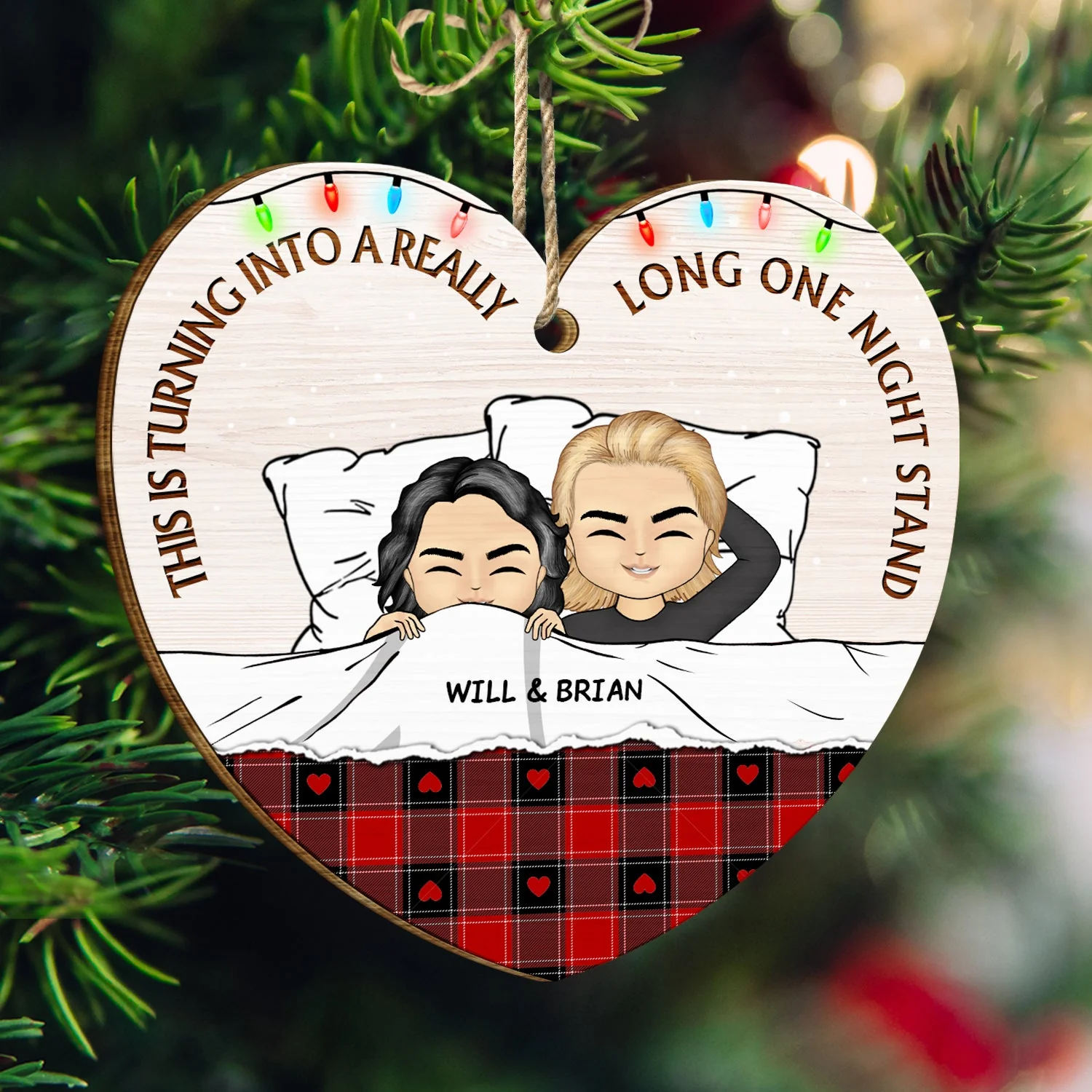 Christmas Couple Turning Into A Really Long One Night Stand - Gift For Couples - Personalized Custom Shaped Wooden Ornament - Image 3