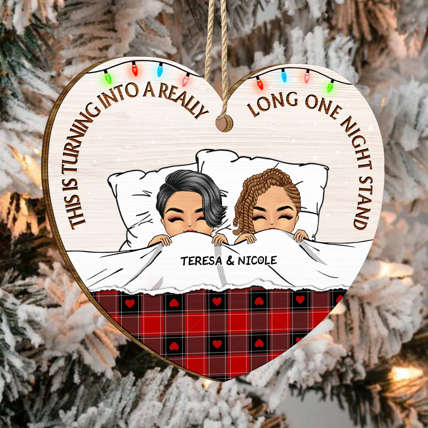 Christmas Couple Turning Into A Really Long One Night Stand - Gift For Couples - Personalized Custom Shaped Wooden Ornament - Image 4