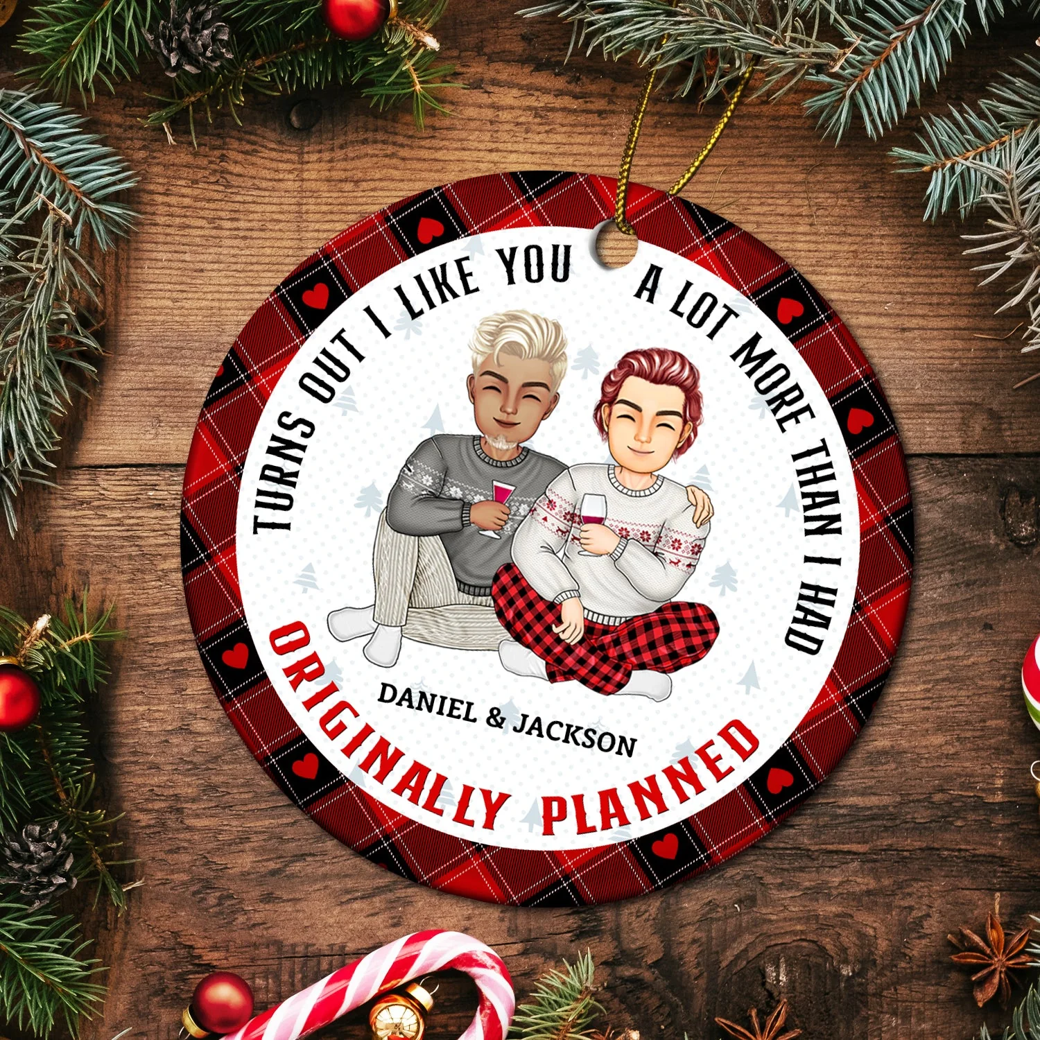Christmas Couple Turns Out I Like You A Lot More - Gift For Couples - Personalized Circle Ceramic Ornament - Image 5