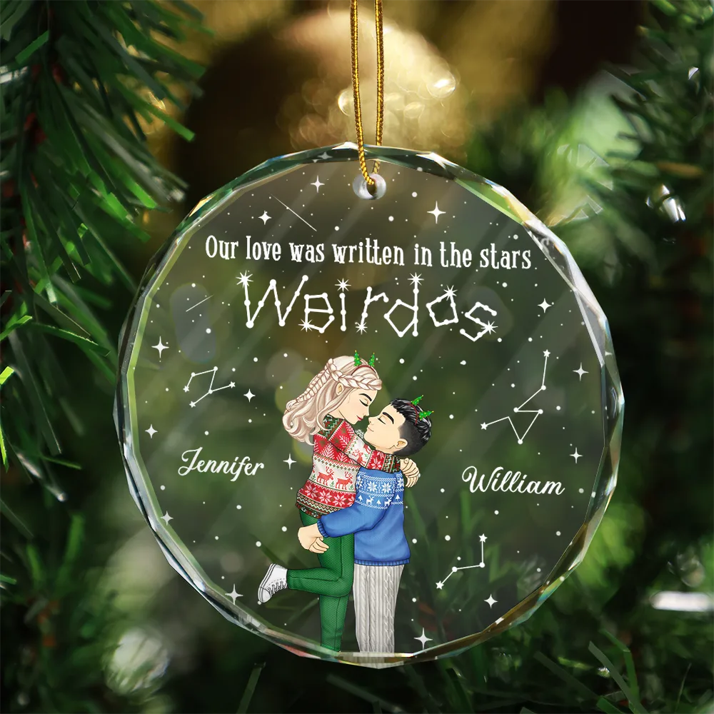 Christmas Couple Written In The Star - Personalized Circle Glass Ornament - Image 3
