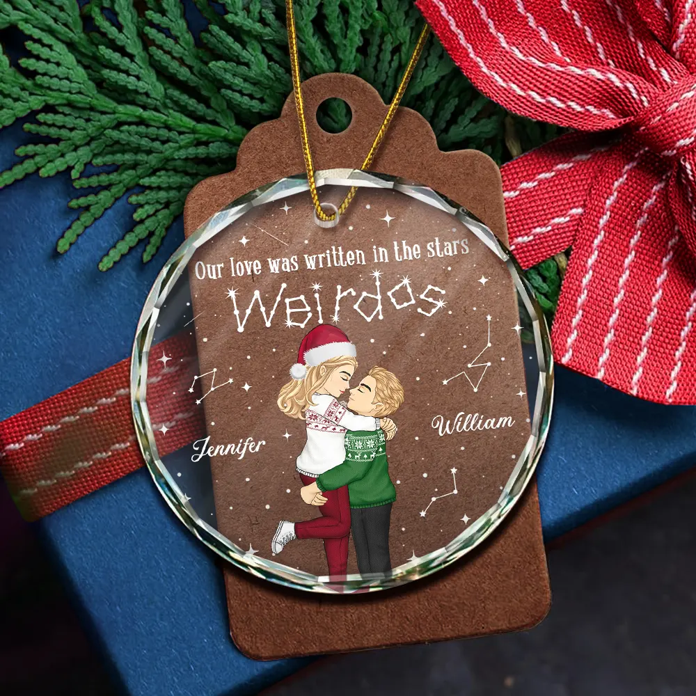 Christmas Couple Written In The Star - Personalized Circle Glass Ornament - Image 5