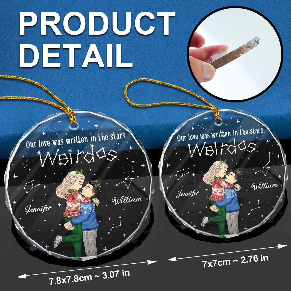Christmas Couple Written In The Star - Personalized Circle Glass Ornament - Image 6
