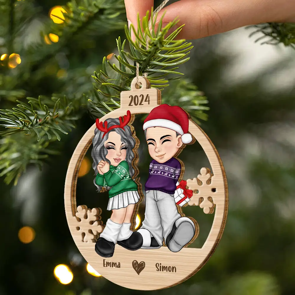 Christmas Couple Y2K - Personalized Wooden Cutout Ornament - Image 2