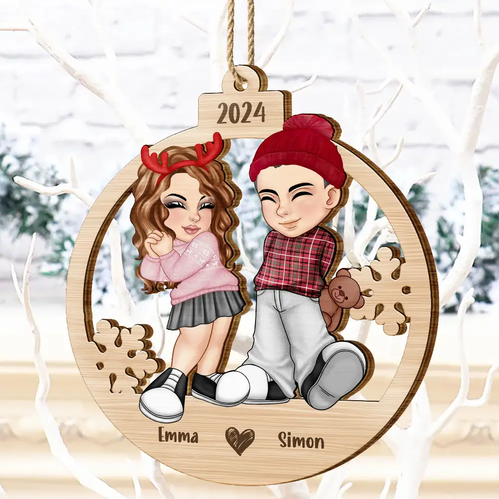 Christmas Couple Y2K - Personalized Wooden Cutout Ornament - Image 4