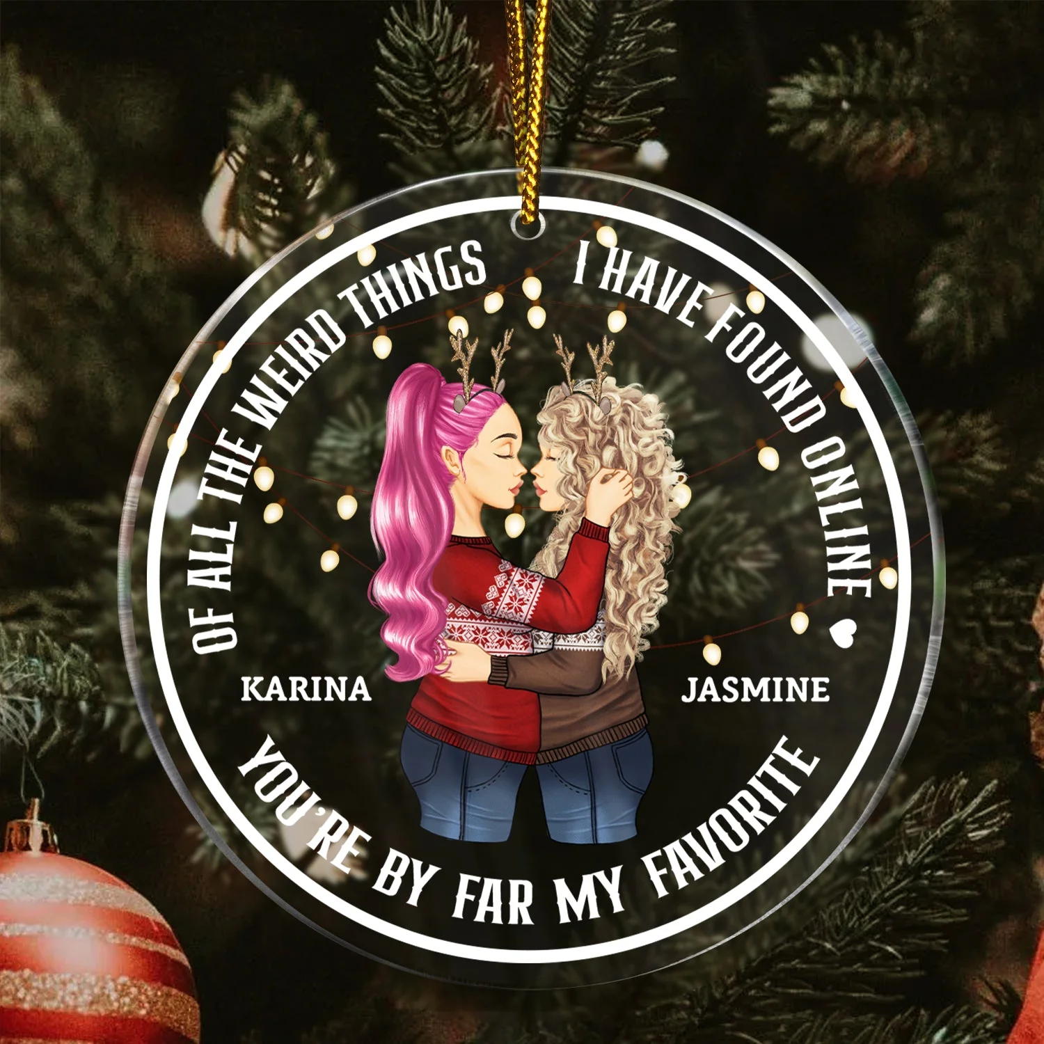 Christmas Couple You Are My Favorite By Far - Gift For Couples - Personalized Circle Acrylic Ornament - Image 3