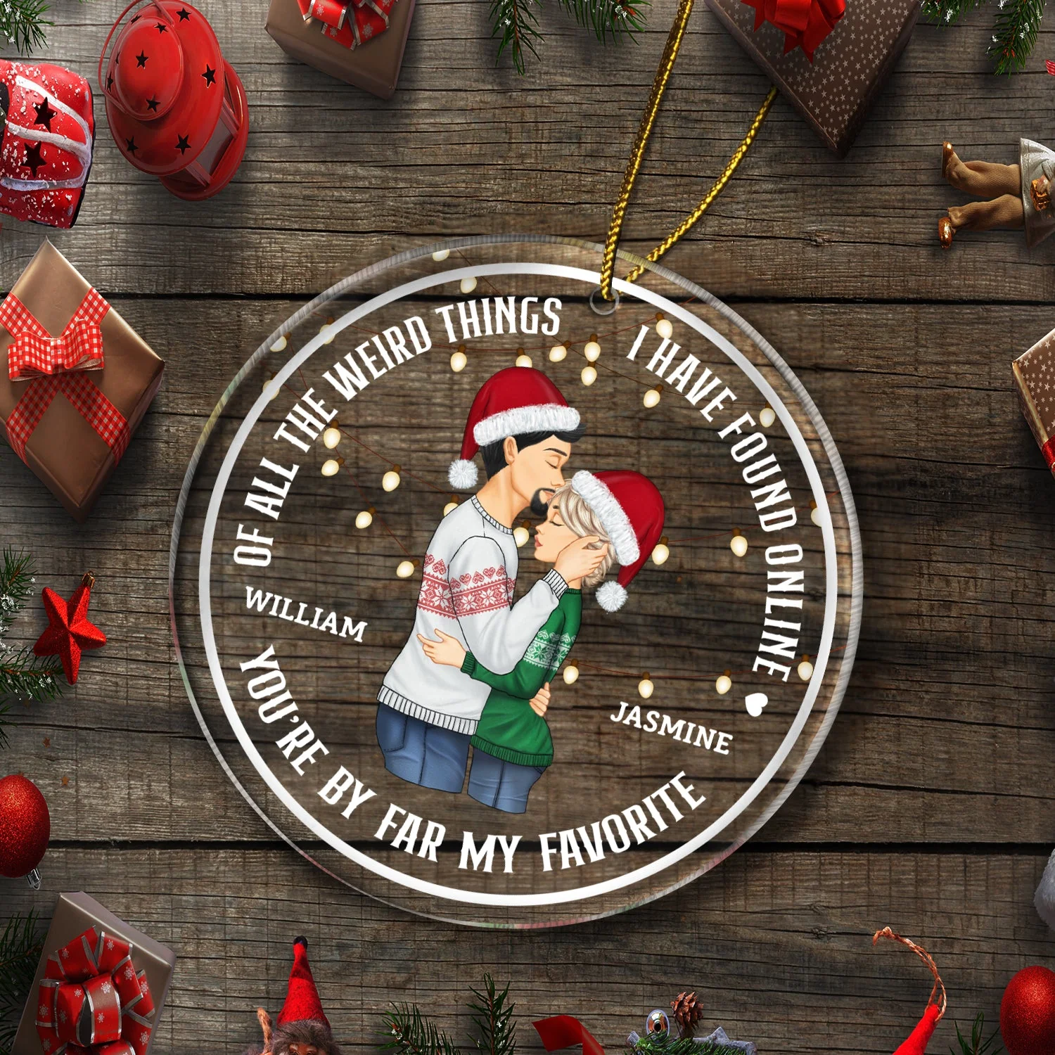 Christmas Couple You Are My Favorite By Far - Gift For Couples - Personalized Circle Acrylic Ornament - Image 5