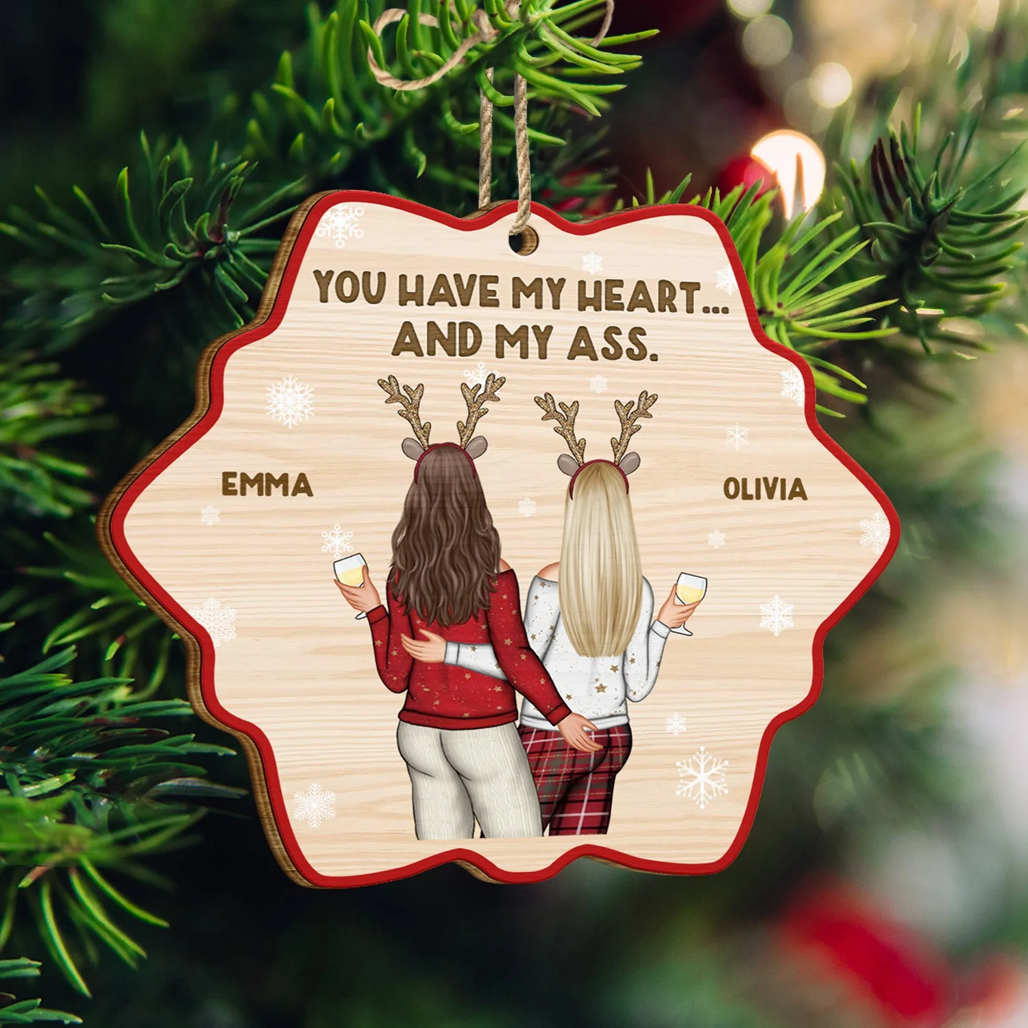 Christmas Couple You Have My Heart - Gift For Couples - Personalized Custom Shaped Wooden Ornament - Image 3