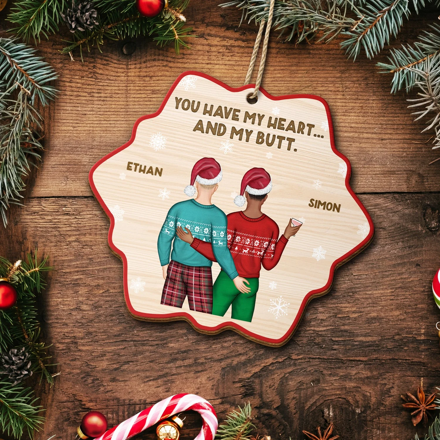 Christmas Couple You Have My Heart - Gift For Couples - Personalized Custom Shaped Wooden Ornament - Image 5