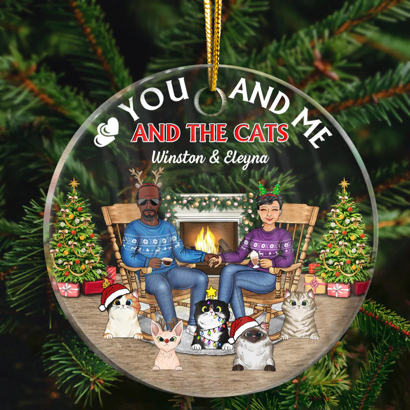 Christmas Couple You & Me And The Pets - Gift For Dog Lovers And Cat Lovers - Personalized Custom Circle Acrylic Ornament - Image 2