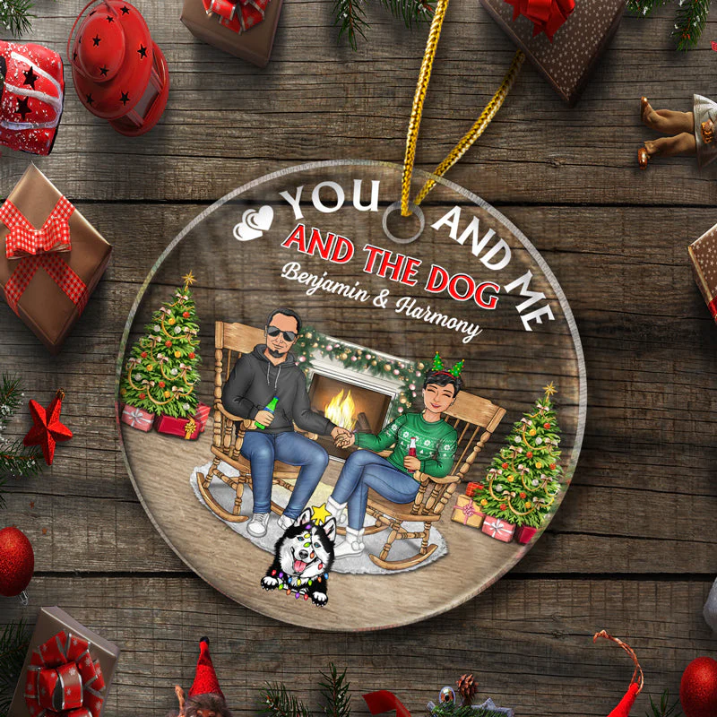 Christmas Couple You & Me And The Pets - Gift For Dog Lovers And Cat Lovers - Personalized Custom Circle Acrylic Ornament - Image 5