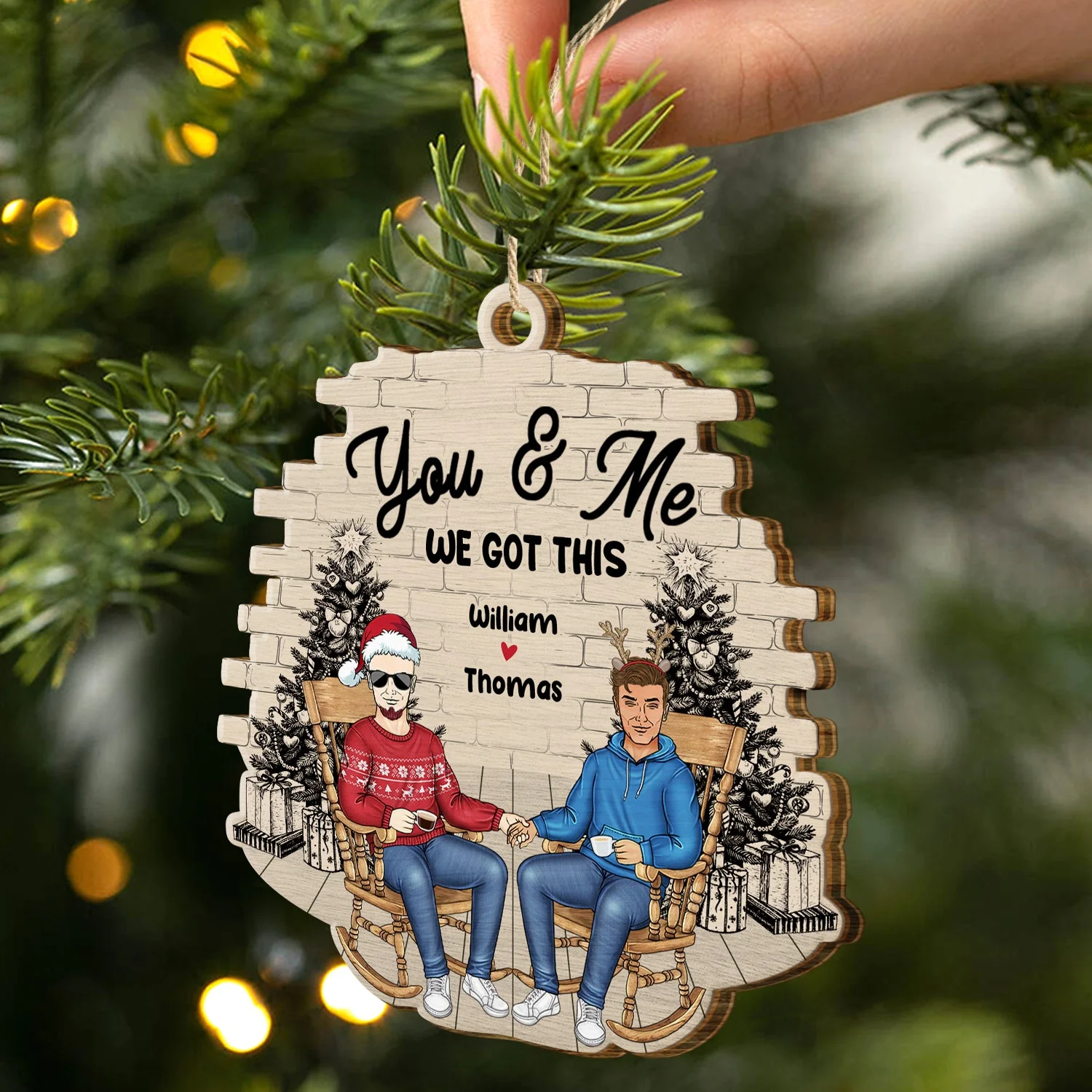 Christmas Couple You & Me We Got This - Gift For Couples - Personalized Custom Shaped Wooden Ornament - Image 2