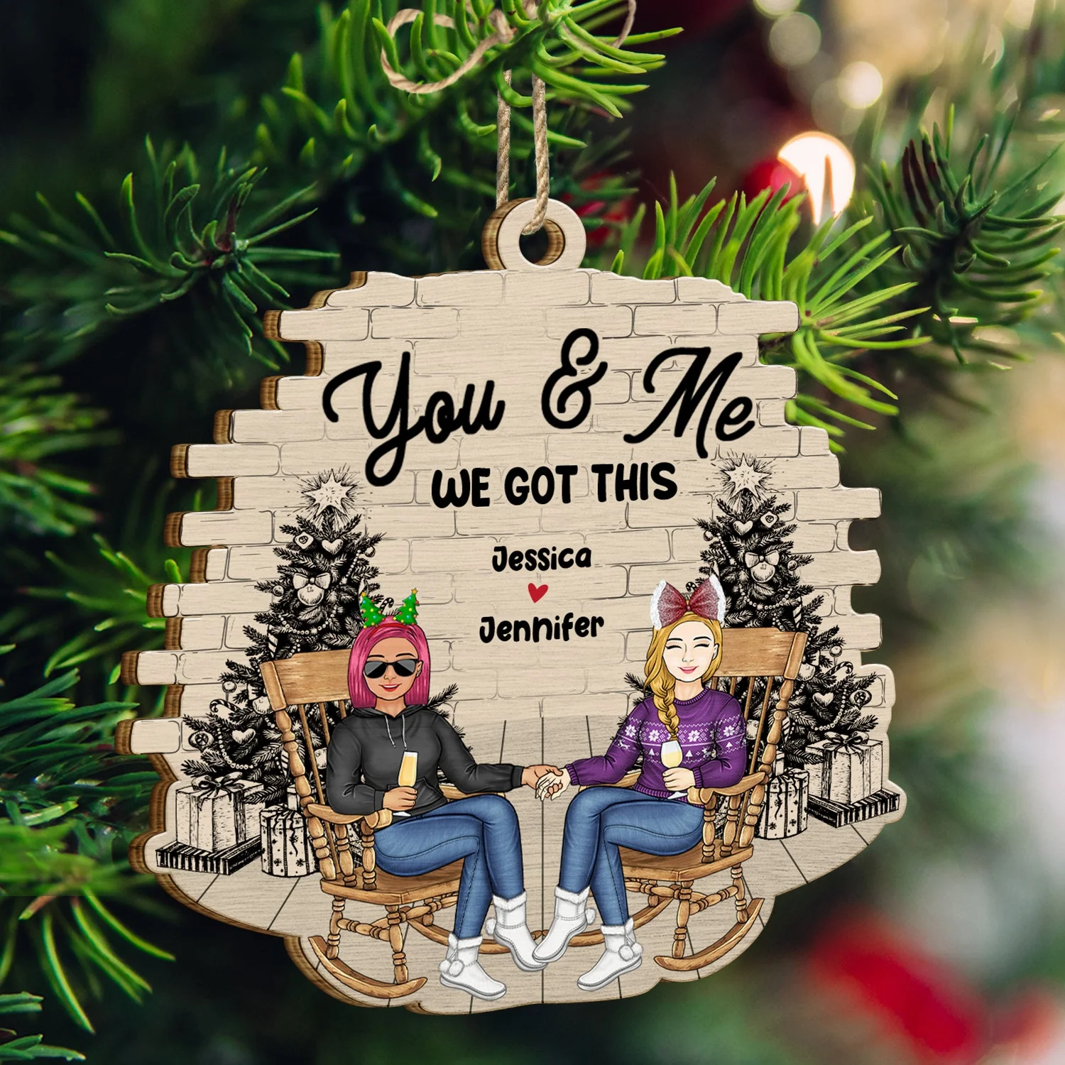 Christmas Couple You & Me We Got This - Gift For Couples - Personalized Custom Shaped Wooden Ornament - Image 3
