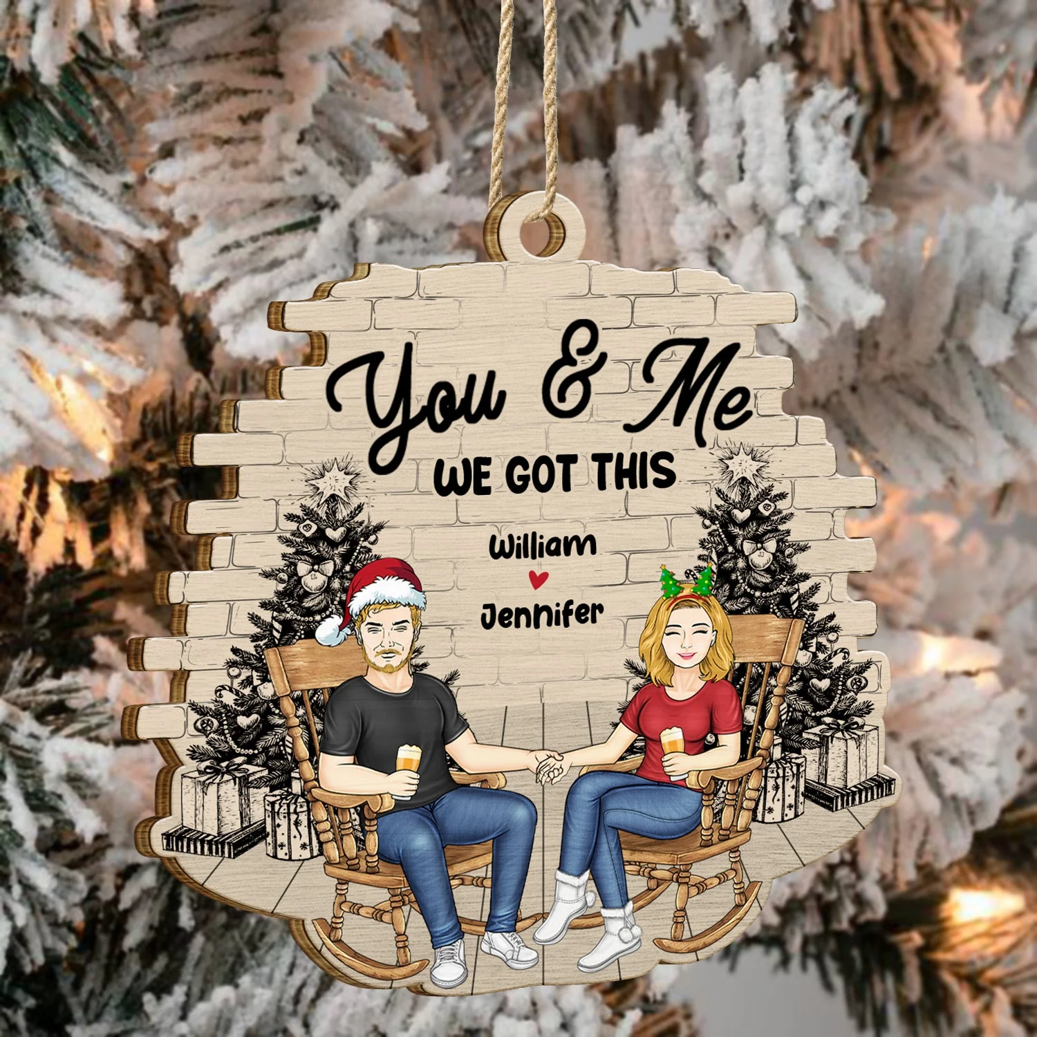 Christmas Couple You & Me We Got This - Gift For Couples - Personalized Custom Shaped Wooden Ornament - Image 4
