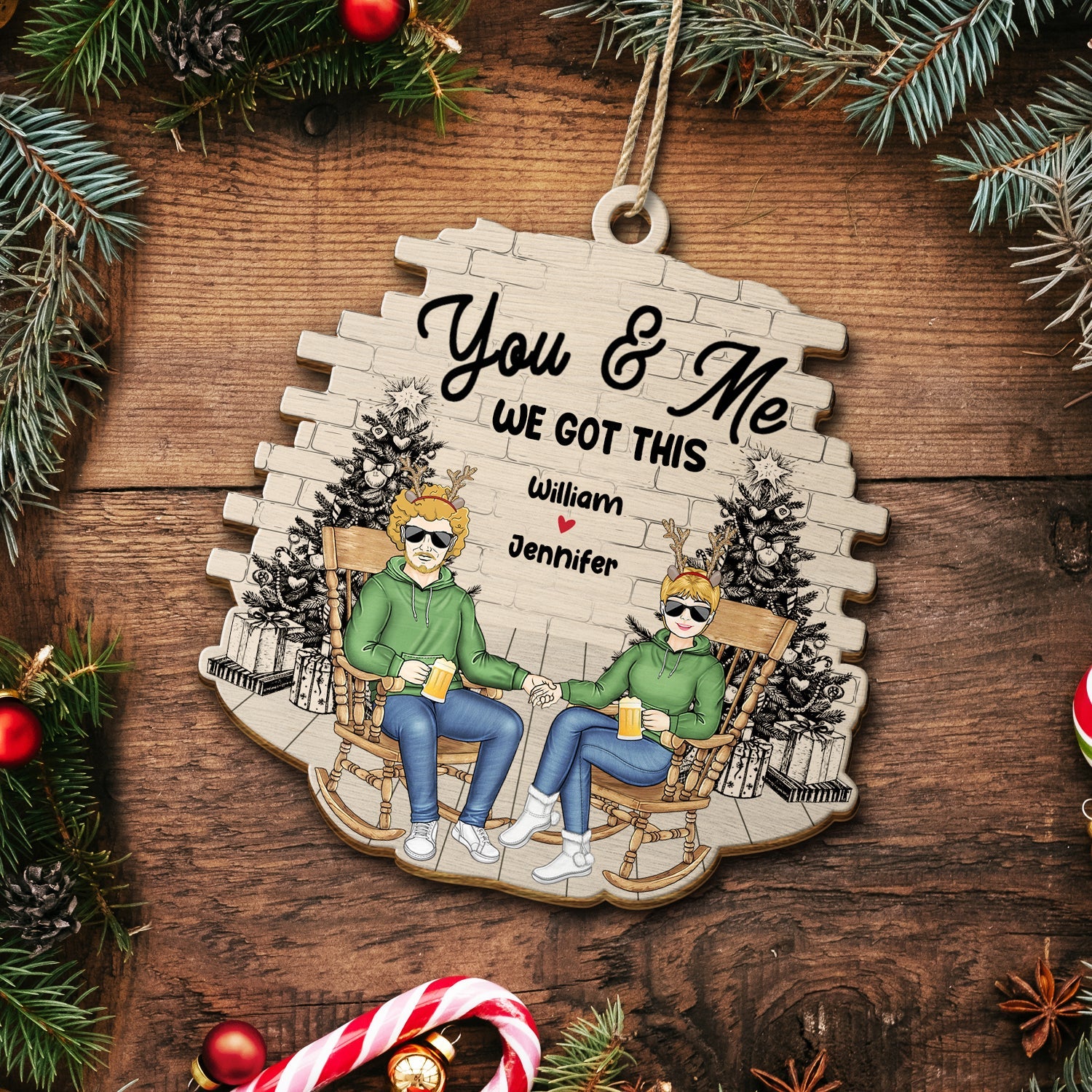 Christmas Couple You & Me We Got This - Gift For Couples - Personalized Custom Shaped Wooden Ornament - Image 5