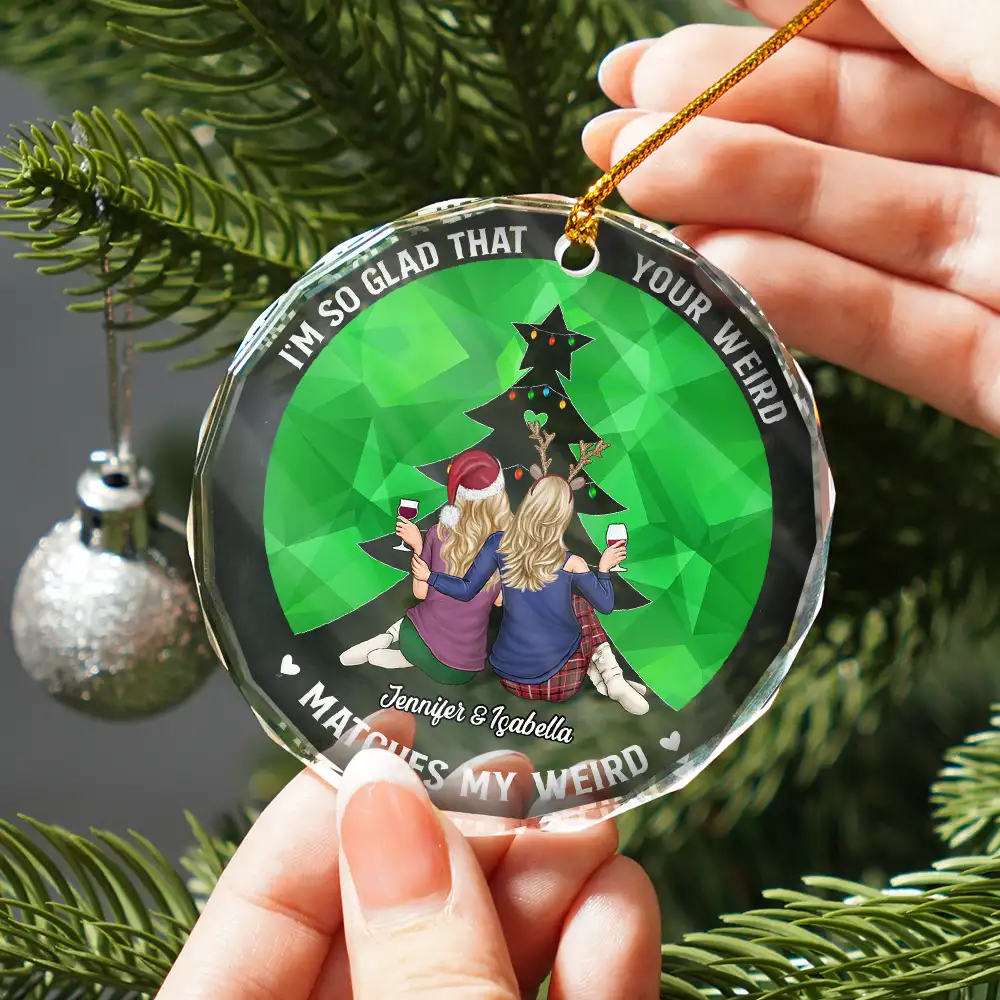 Christmas Couple Your Weird Matches My Weird - Personalized Circle Glass Ornament - Image 2