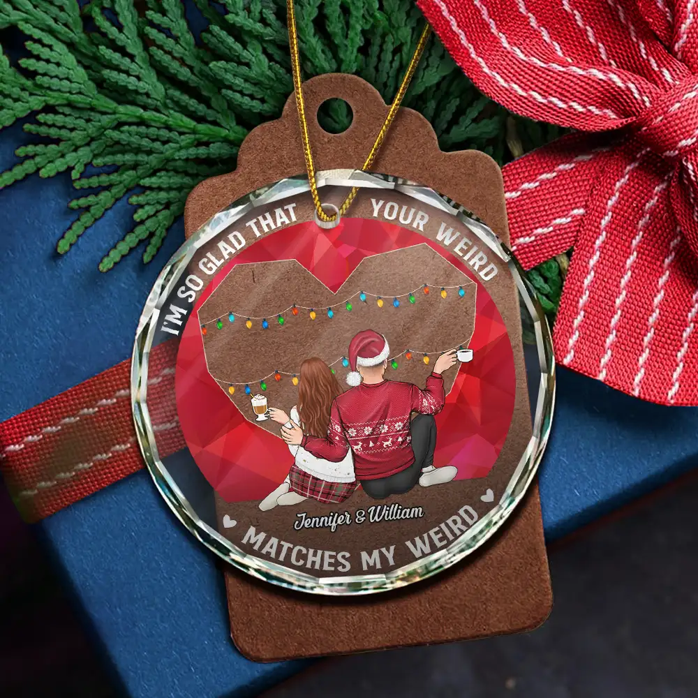 Christmas Couple Your Weird Matches My Weird - Personalized Circle Glass Ornament - Image 5