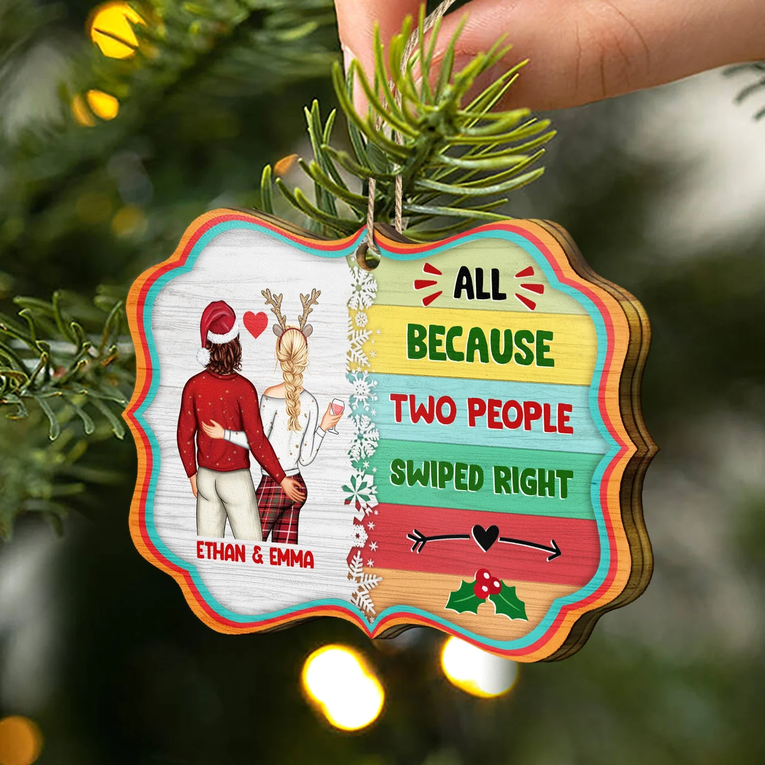 Christmas Couple You're My Love You're My Life - Gift For Couples - Personalized Medallion Wooden Ornament - Image 2
