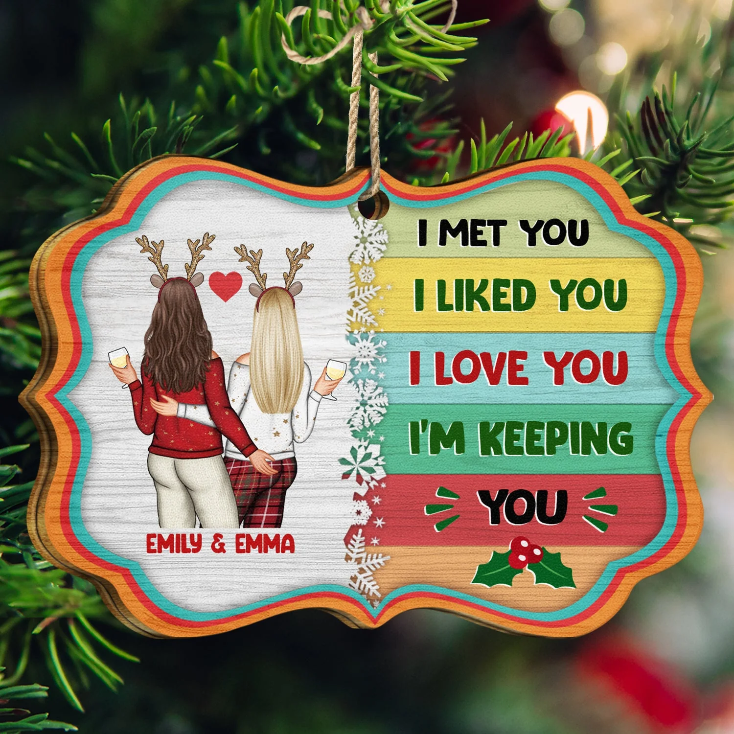 Christmas Couple You're My Love You're My Life - Gift For Couples - Personalized Medallion Wooden Ornament - Image 3