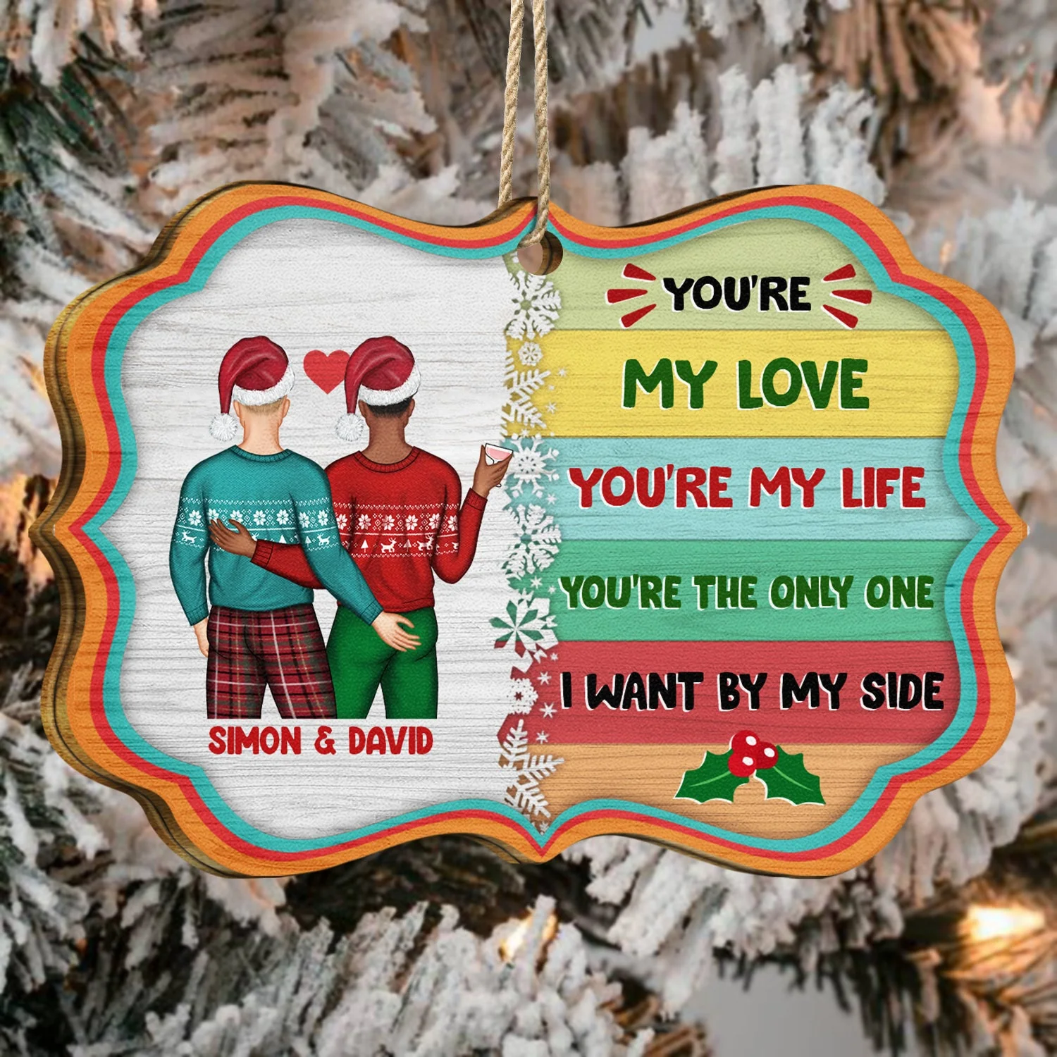 Christmas Couple You're My Love You're My Life - Gift For Couples - Personalized Medallion Wooden Ornament - Image 4
