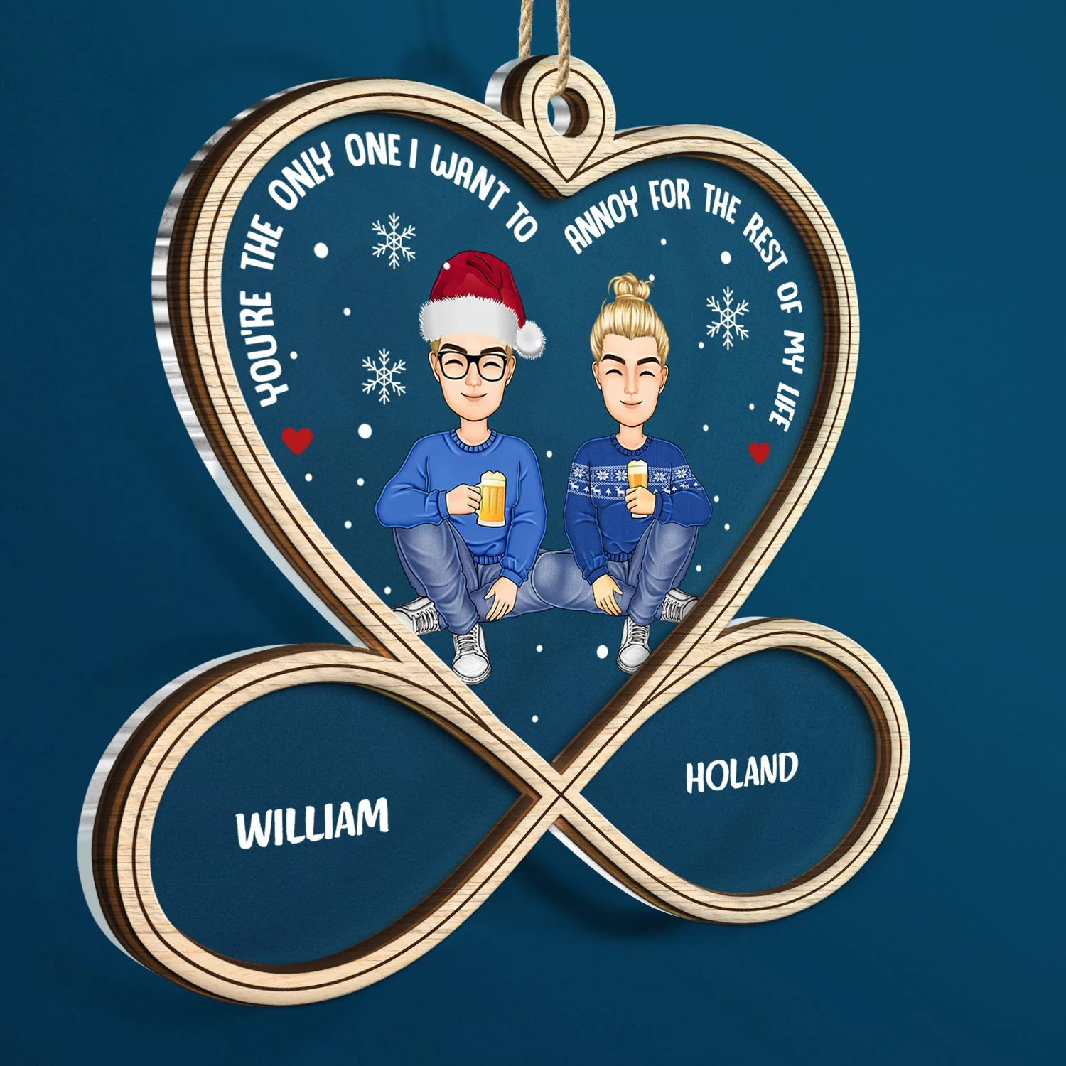 Christmas Couple You're The Only One - Gift For Couples - Personalized 2-Layered Mix Ornament - Image 2