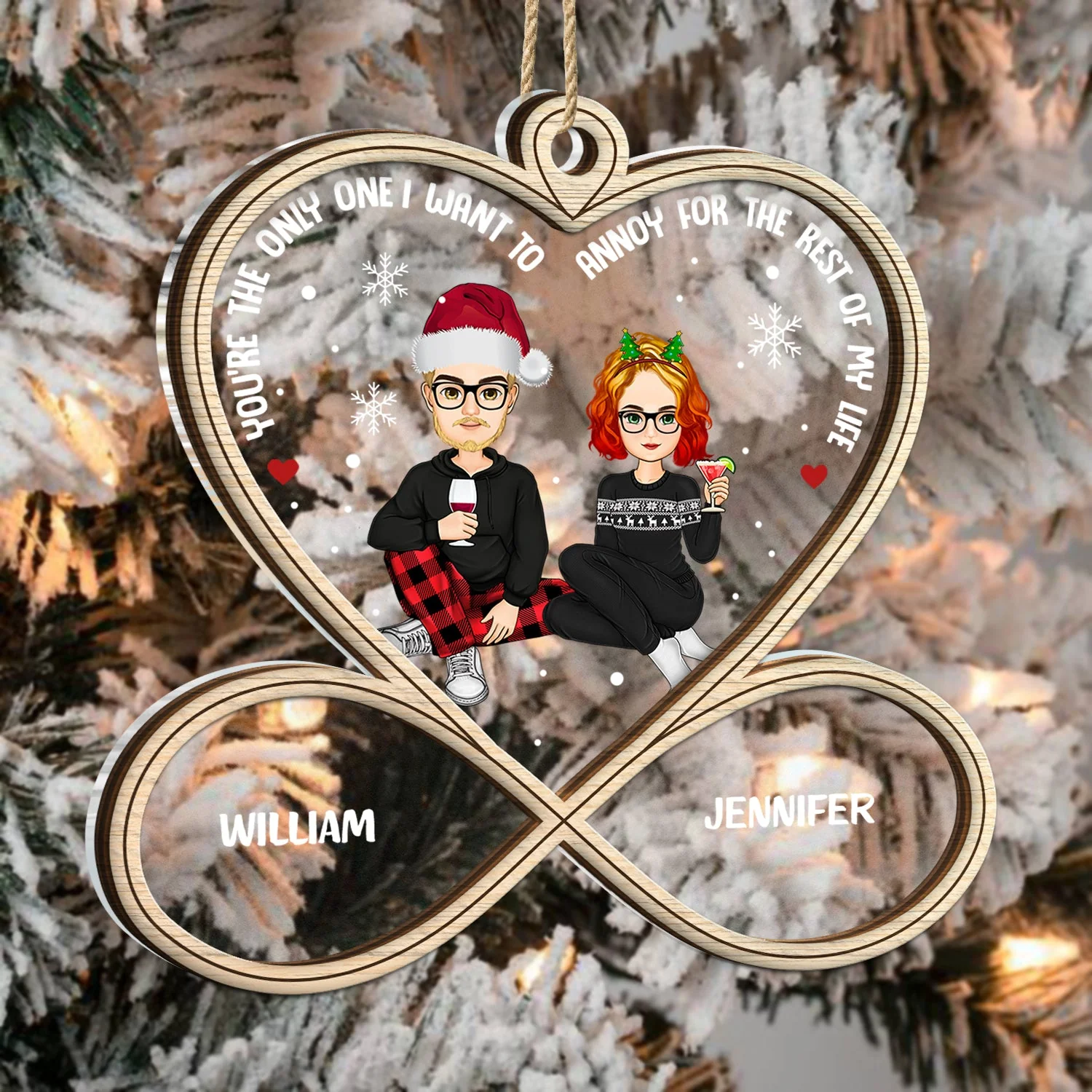 Christmas Couple You're The Only One - Gift For Couples - Personalized 2-Layered Mix Ornament - Image 3