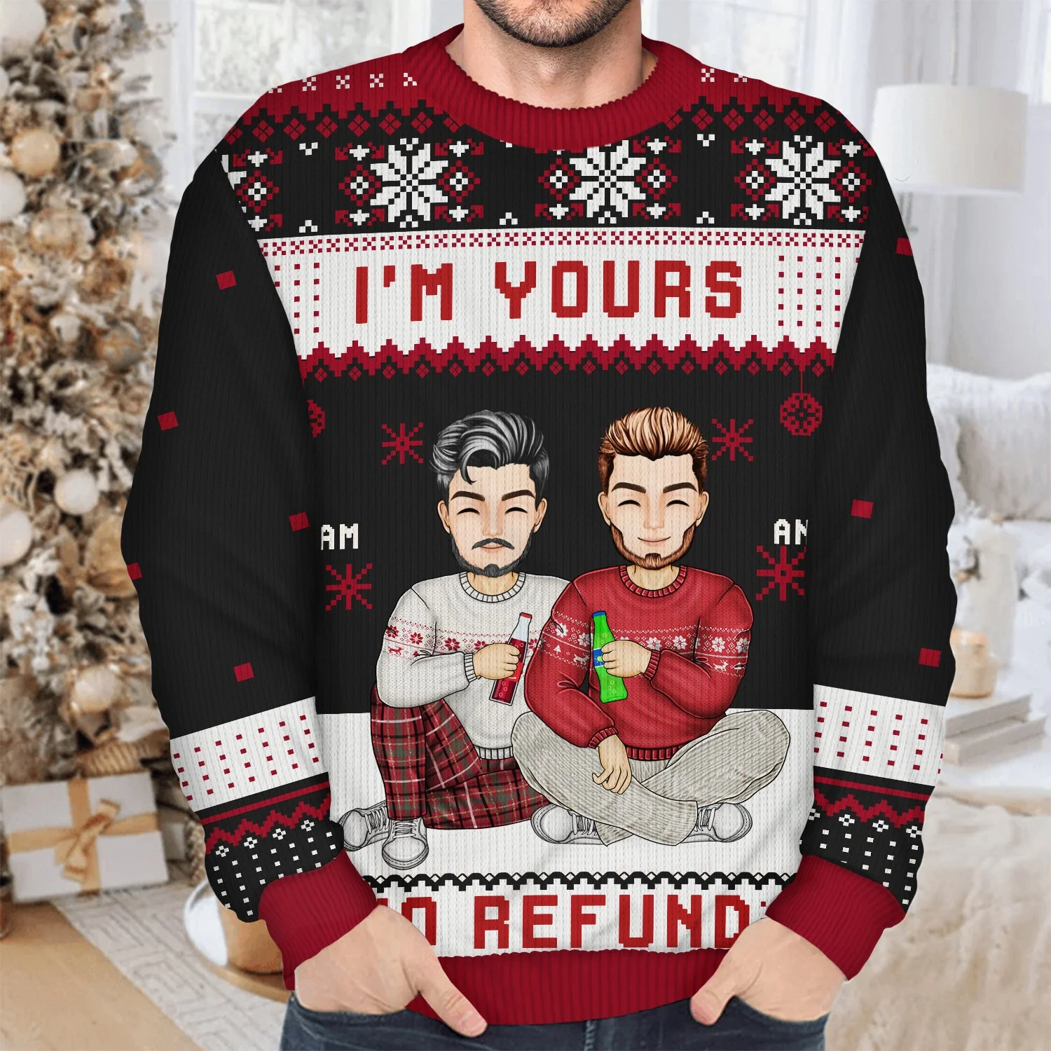 Christmas Couples I'm Yours No Refund - Gift For Couples - Personalized Unisex Ugly Sweater - Image 4