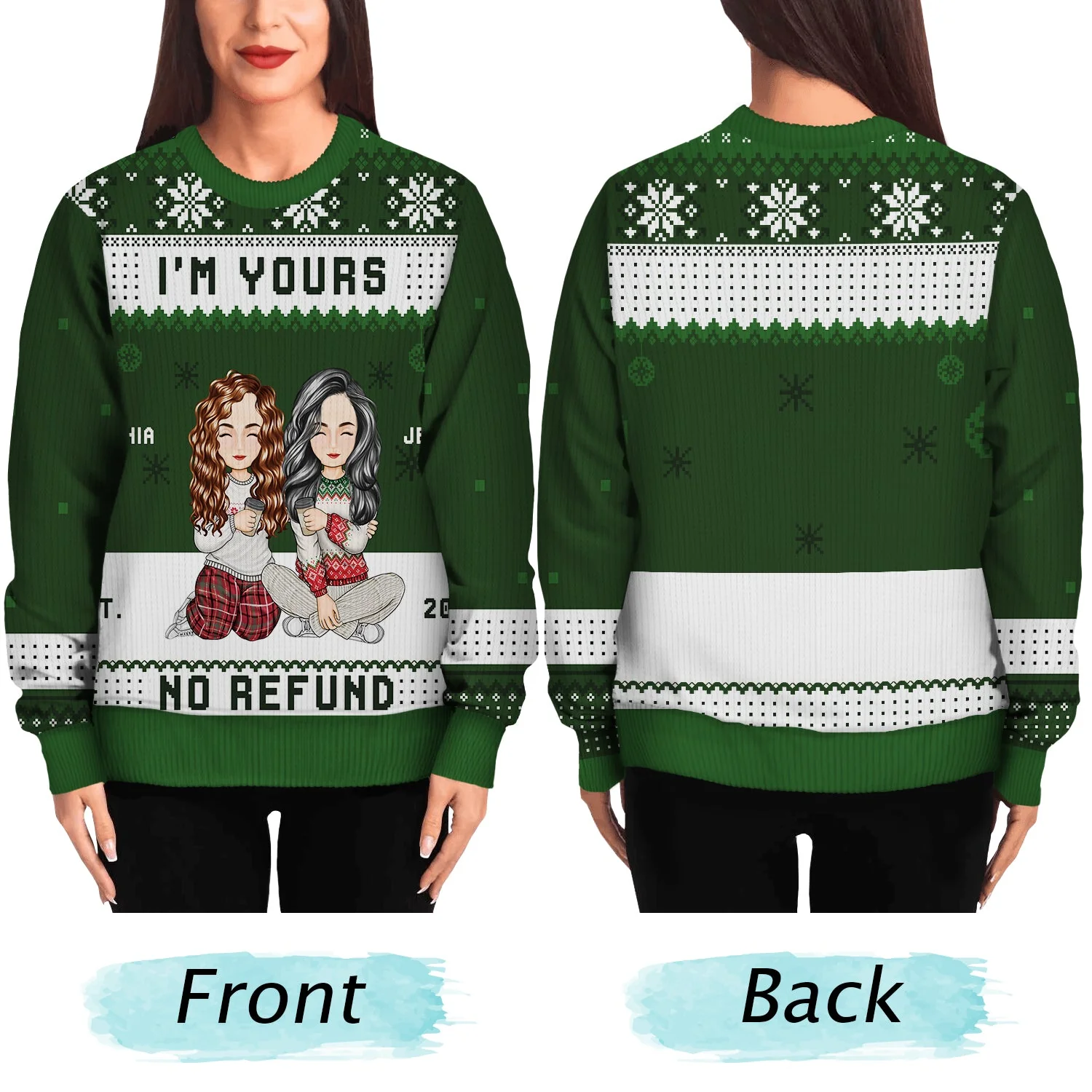 Christmas Couples I'm Yours No Refund - Gift For Couples - Personalized Unisex Ugly Sweater - Image 5