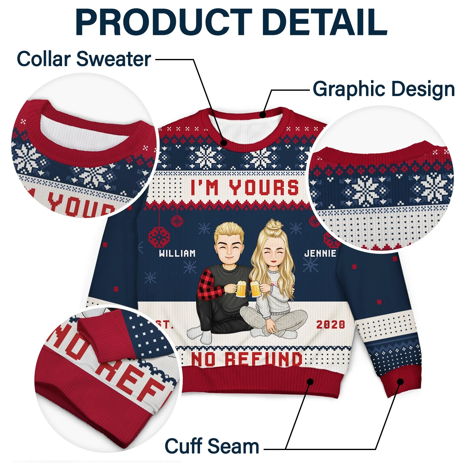 Christmas Couples I'm Yours No Refund - Gift For Couples - Personalized Unisex Ugly Sweater - Image 6