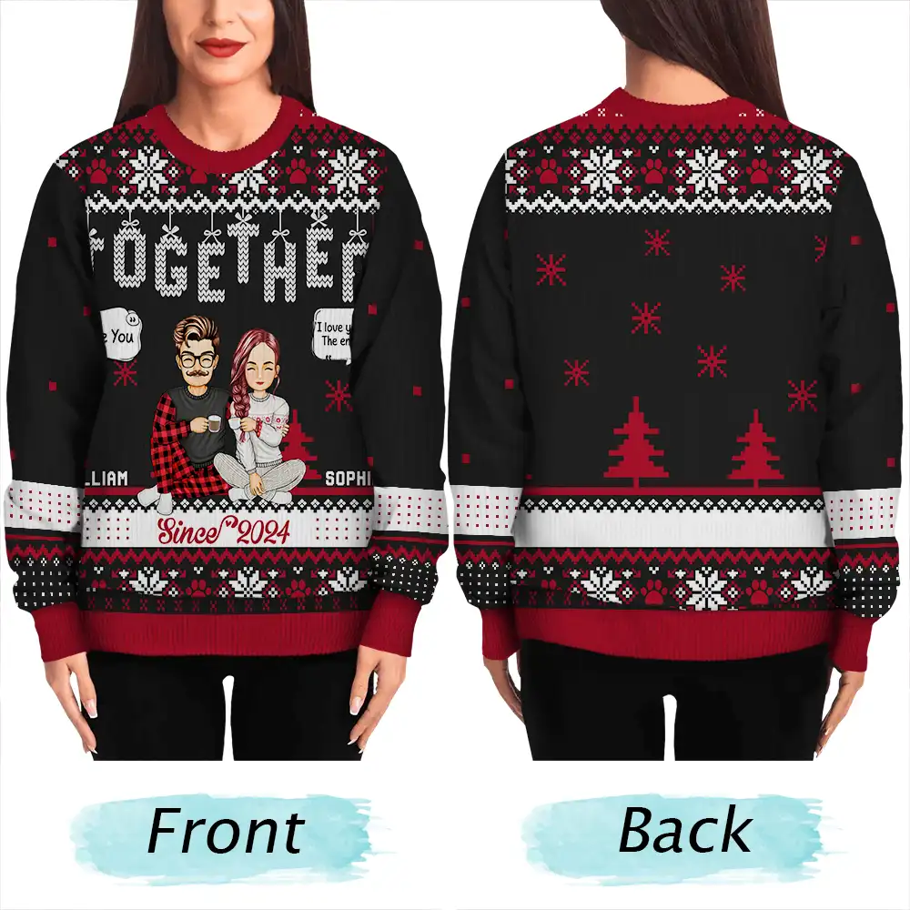 Christmas Couples Together Since - Personalized Unisex Ugly Sweater - Image 5