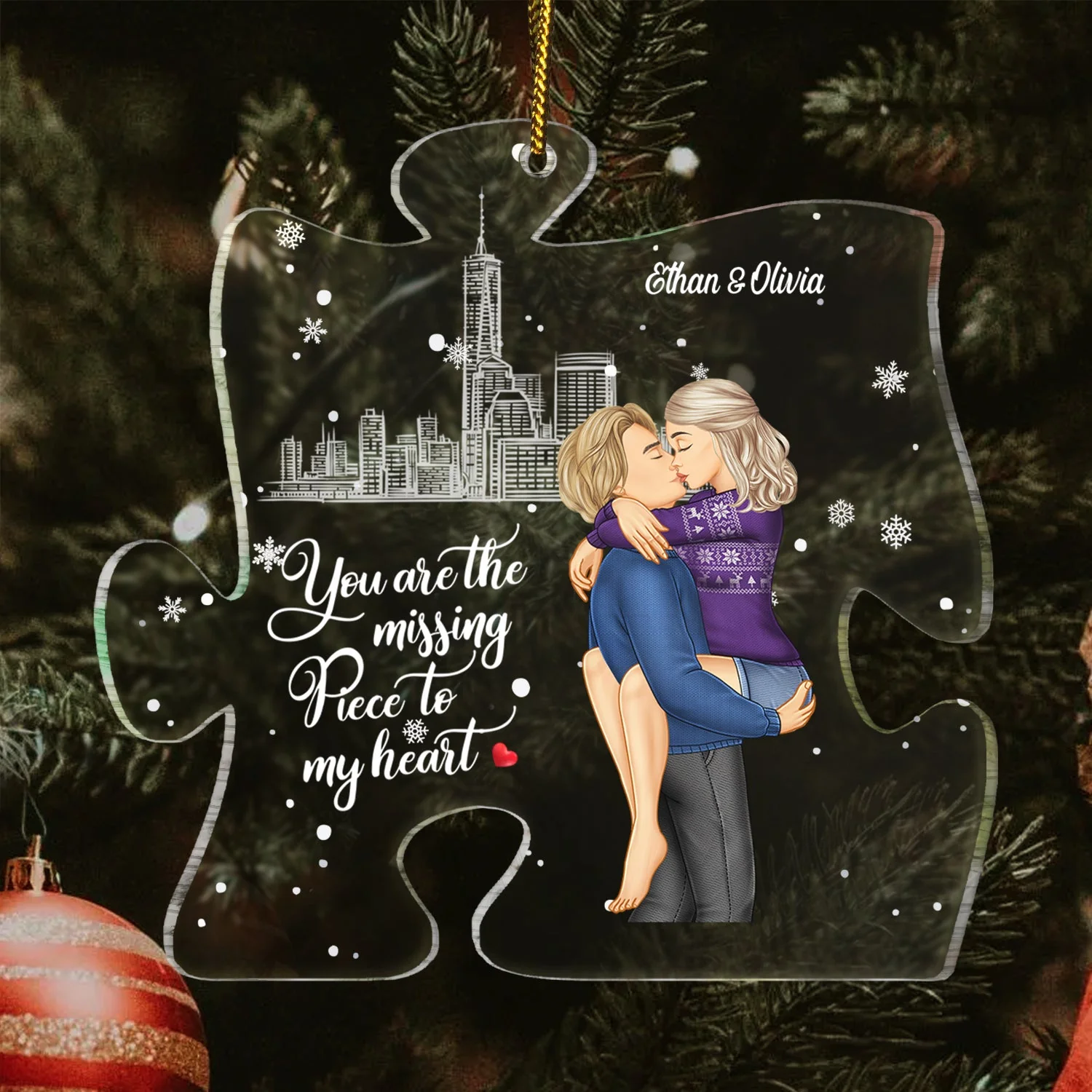 Christmas Couples You Are The Missing Piece To My Heart - Gift For Couples - Personalized Custom Shaped Acrylic Ornament - Image 3