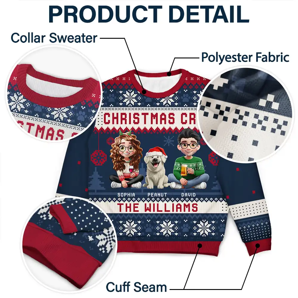Christmas Crew 3D Family With Dog Cat - Personalized Unisex Ugly Sweater - Image 6