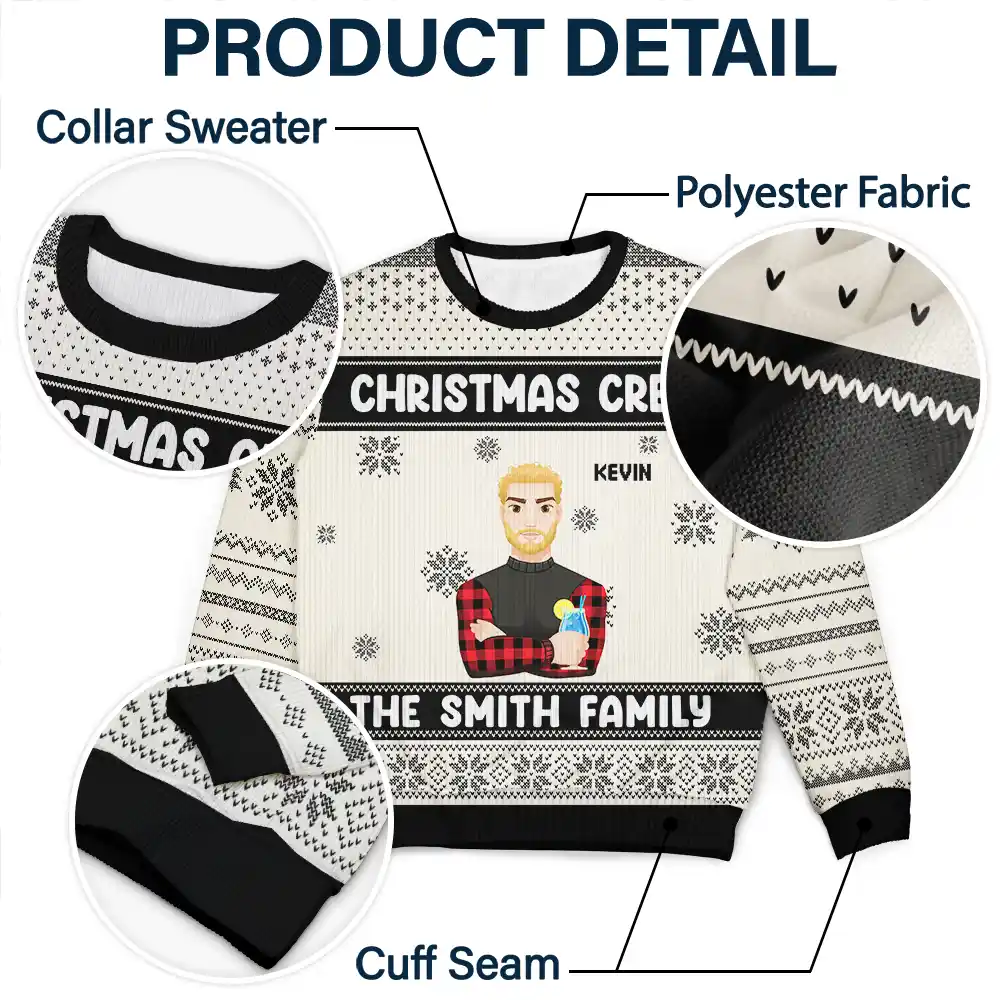 Christmas Crew Flat Art Family - Personalized Unisex Ugly Sweater - Image 6
